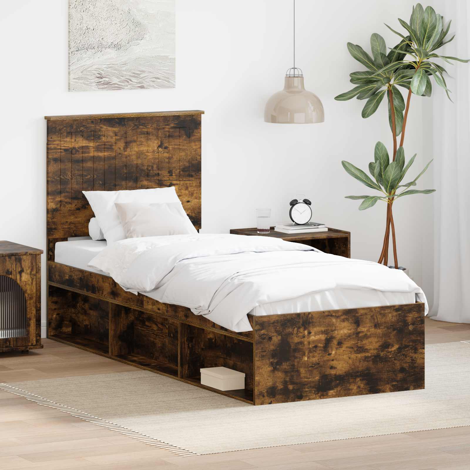 Bettrahmen Räuchereiche 75 x 190 cm Massives Kiefernholz
