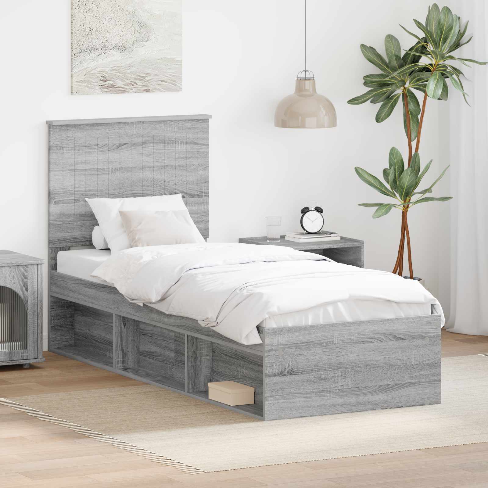 Bettrahmen Sonoma-Grau 75 x 190 cm Massives Kiefernholz