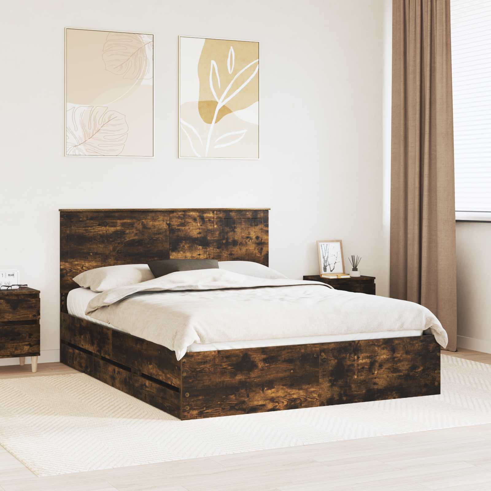 Bettrahmen Geräucherte Eiche 150 x 200 cm Ingenieurs Holz