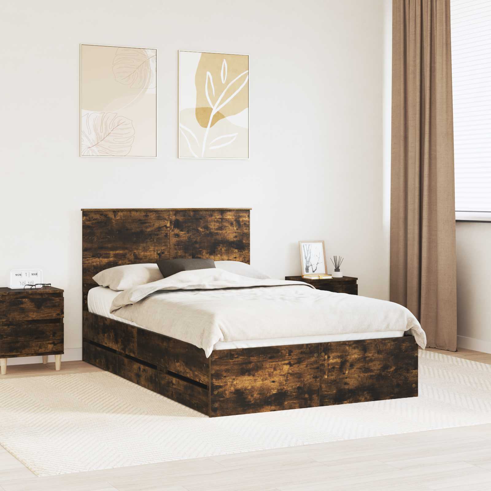 Bettrahmen Geräucherte Eiche 120 x 190 cm Ingenieurs Holz
