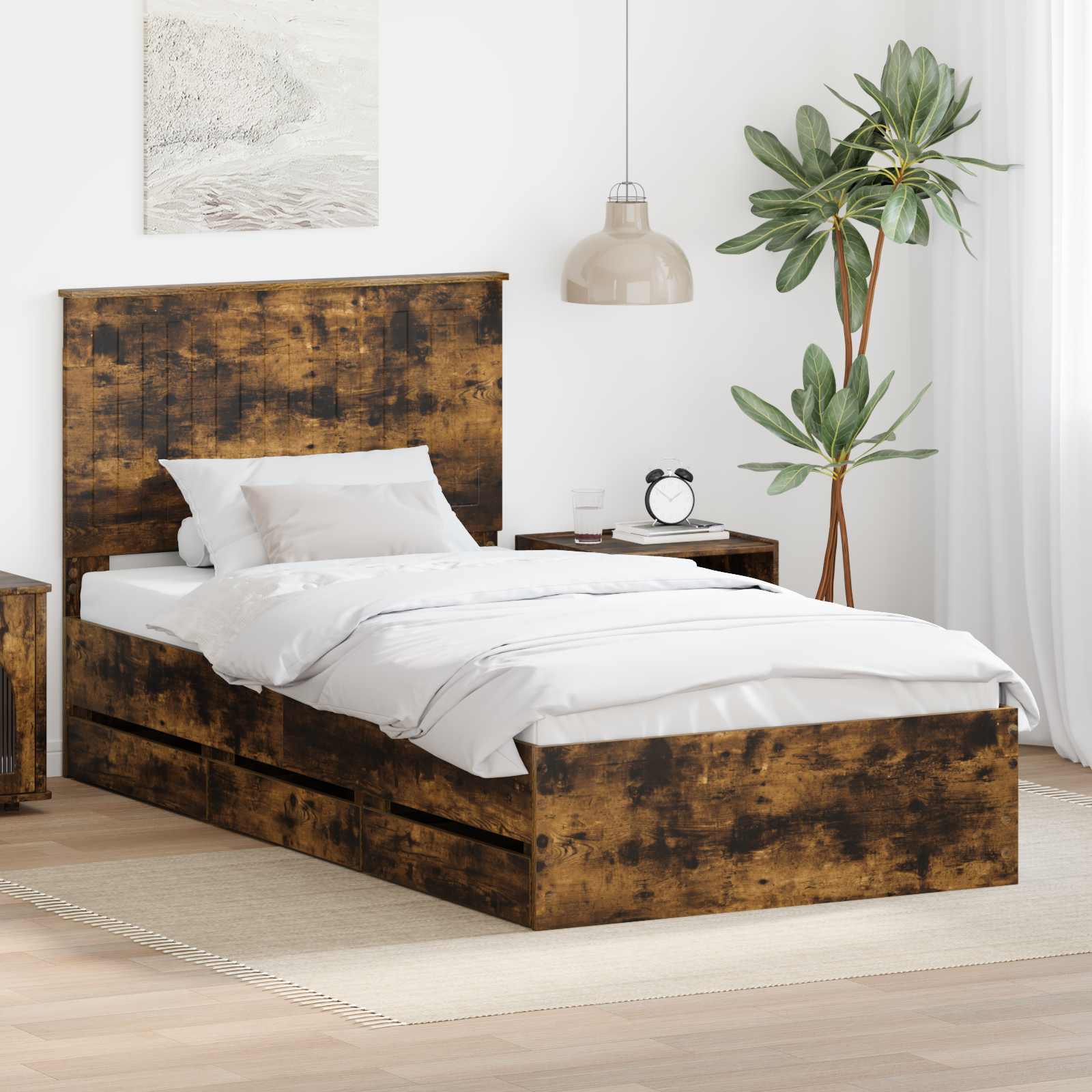 Bettrahmen Geräucherte Eiche 100 x 200 cm Ingenieurs Holz