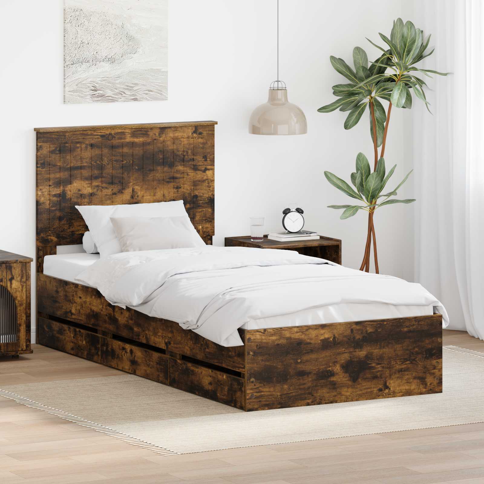 Bettrahmen Geräucherte Eiche 90 x 200 cm Ingenieurs Holz