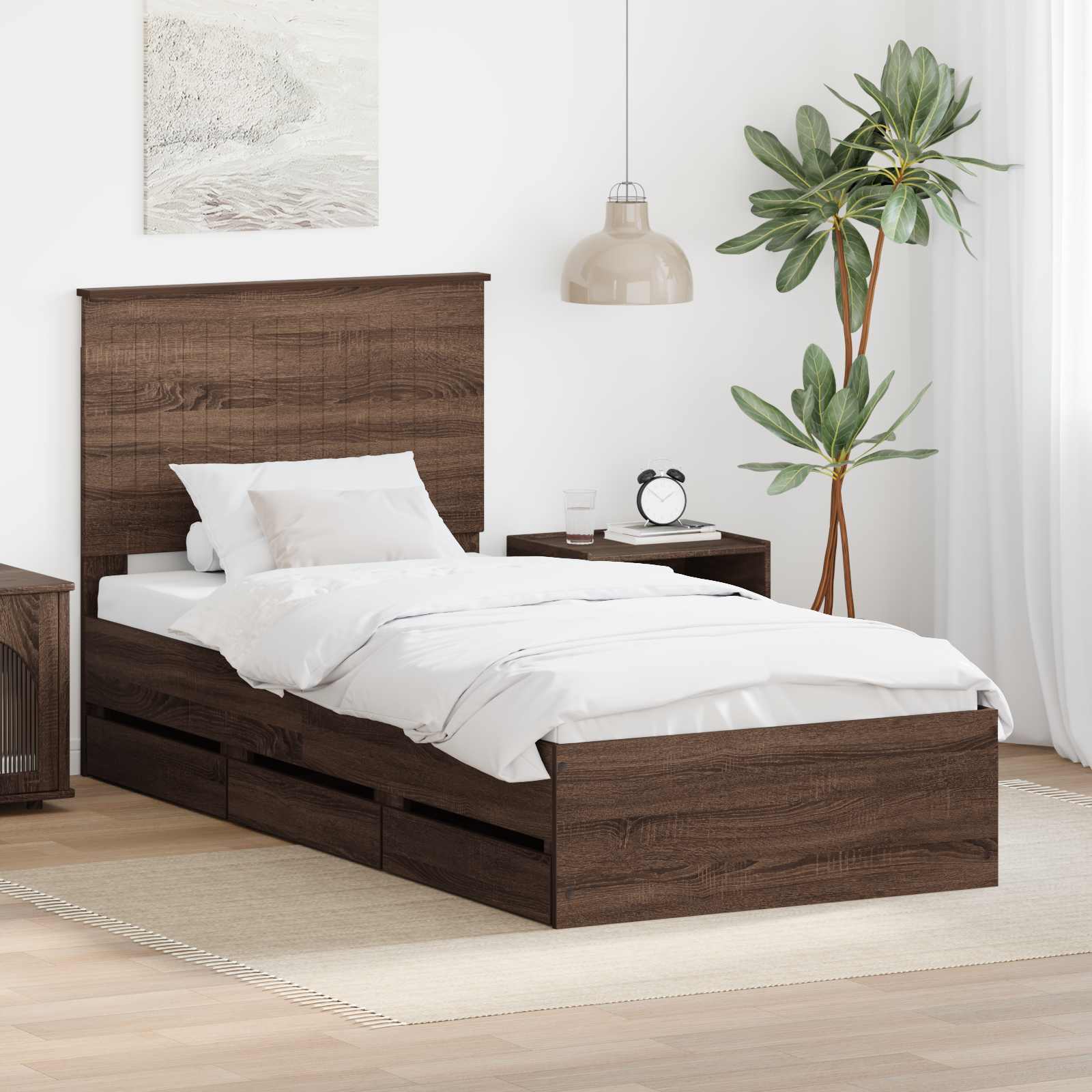 Bettrahmen Braun Eichen-Optik 90 x 190 cm Ingenieurs Holz