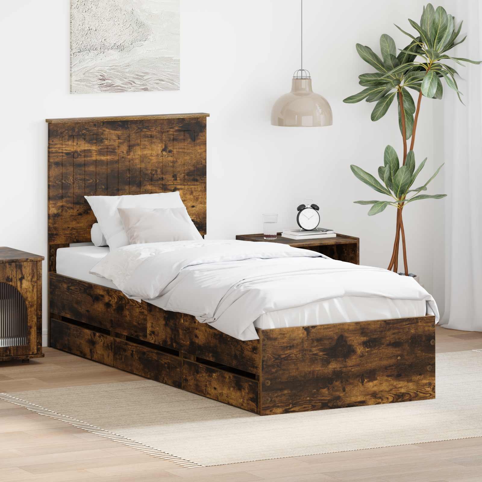 Bettrahmen Geräucherte Eiche 75 x 190 cm Ingenieurs Holz