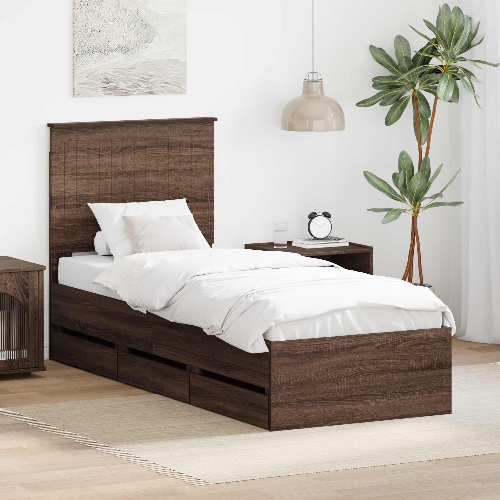 Bettrahmen Braun Eichen-Optik 75 x 190 cm Ingenieurs Holz