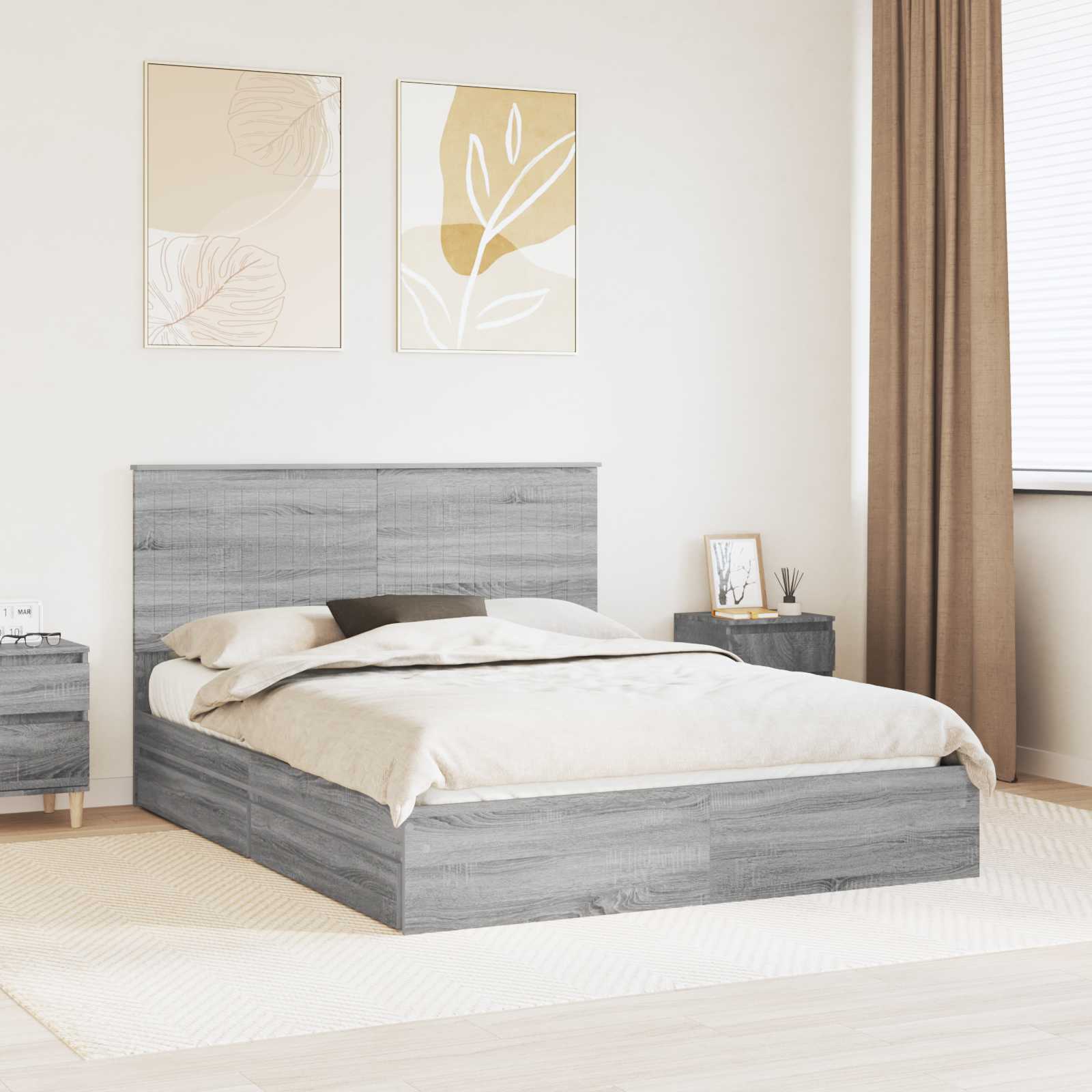 Aufbewahrungsbett Sonoma-Grau 150 x 200 cm Holzwerkstoff