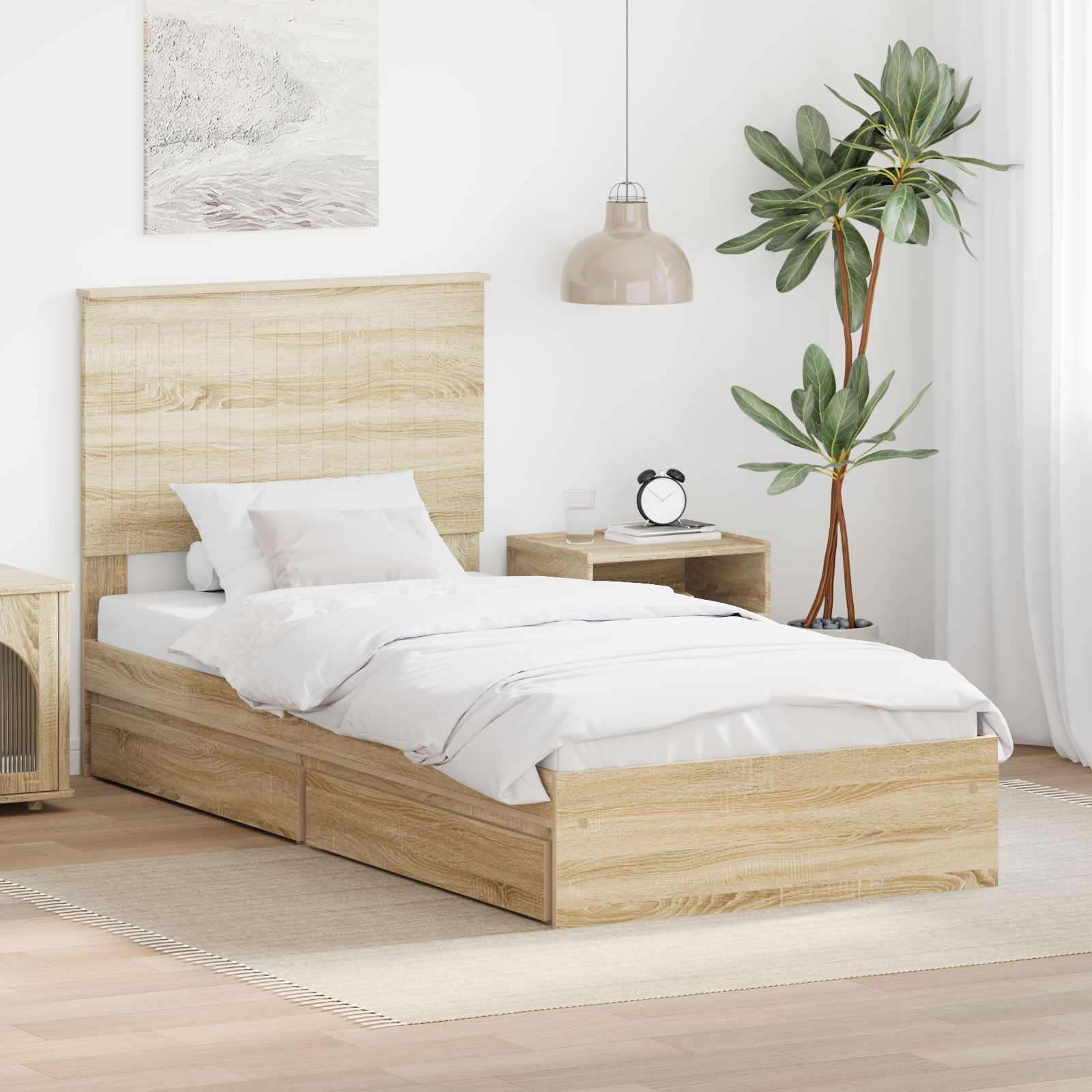 Aufbewahrungsbett Sonoma-Eiche 90 x 190 cm Holzwerkstoff
