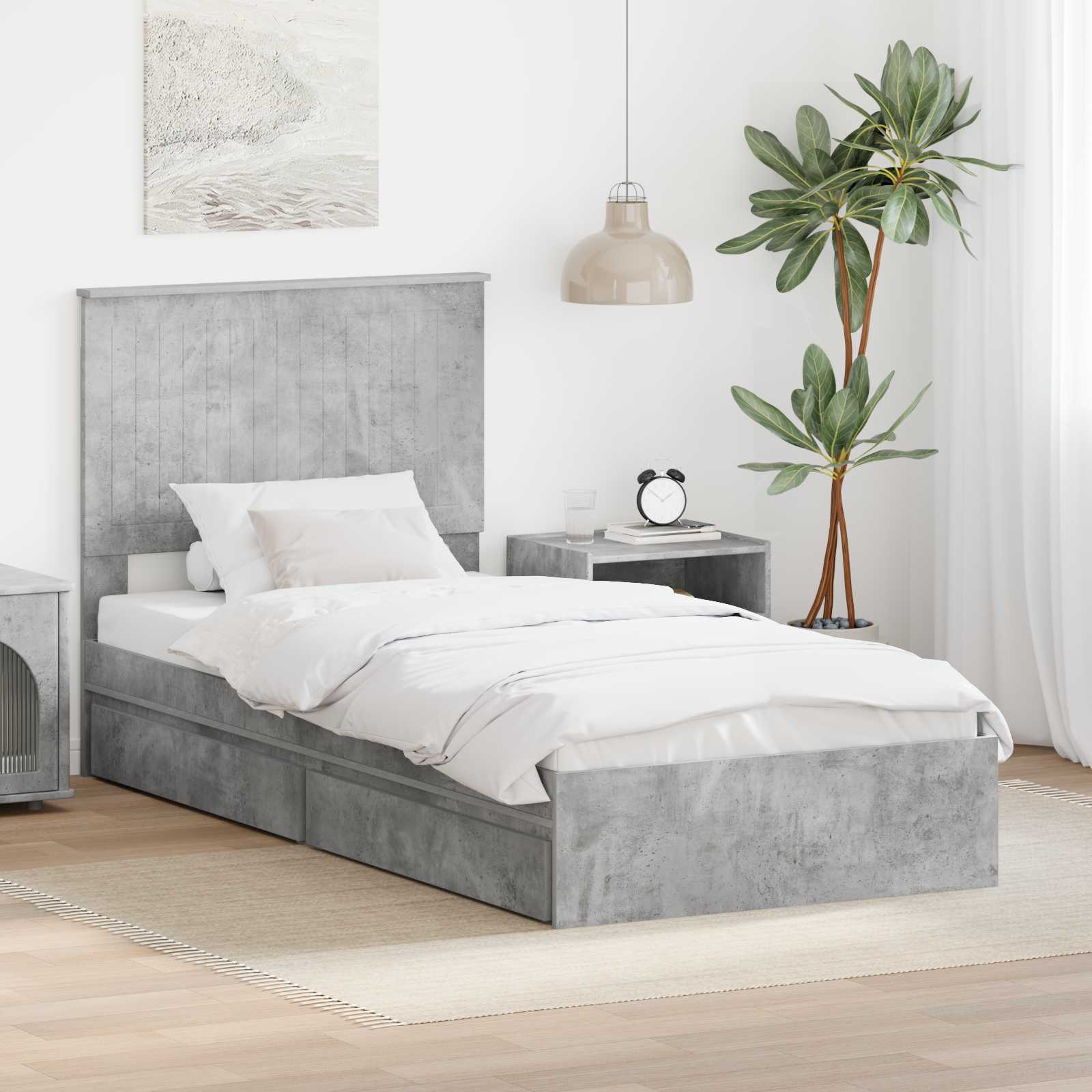 Aufbewahrungsbett Betongrau 90 x 190 cm Holzwerkstoff