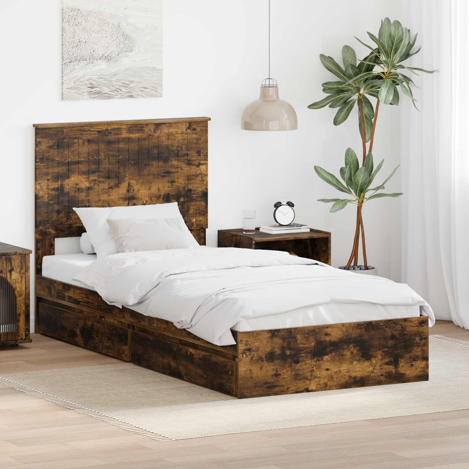 Aufbewahrungsbett Räuchereiche 90 x 190 cm Holzwerkstoff