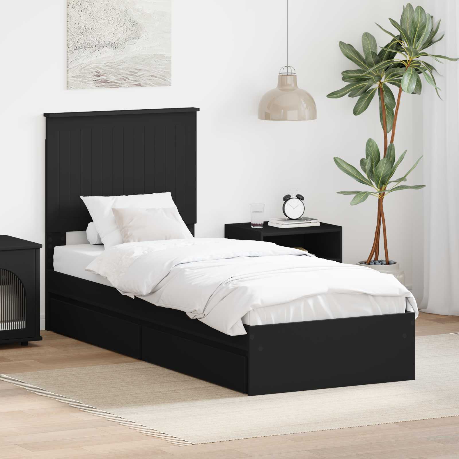 Aufbewahrungsbett Schwarz 75 x 190 cm Holzwerkstoff