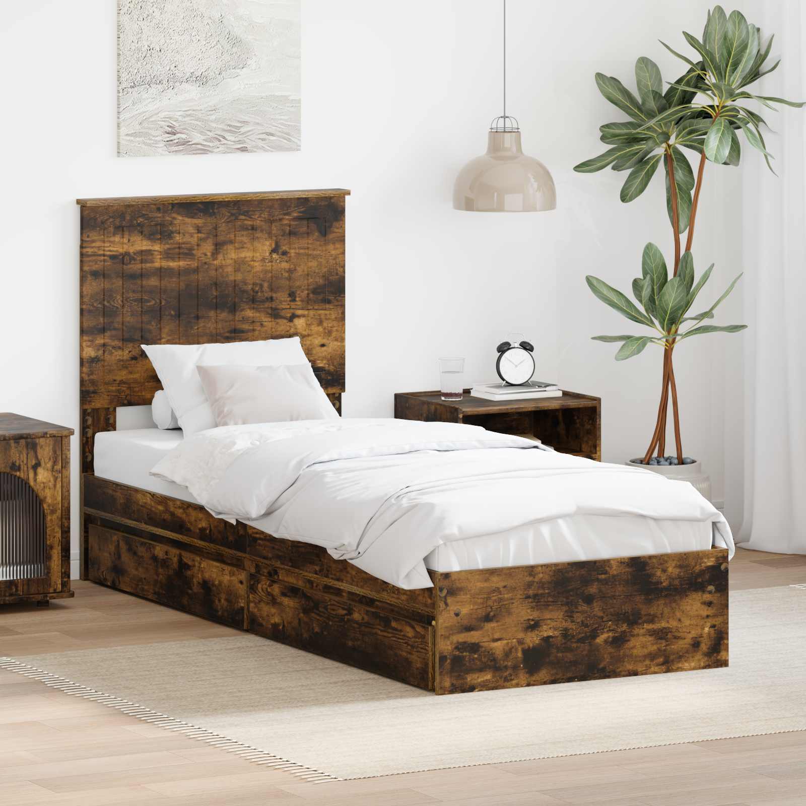 Aufbewahrungsbett Räuchereiche 75 x 190 cm Holzwerkstoff
