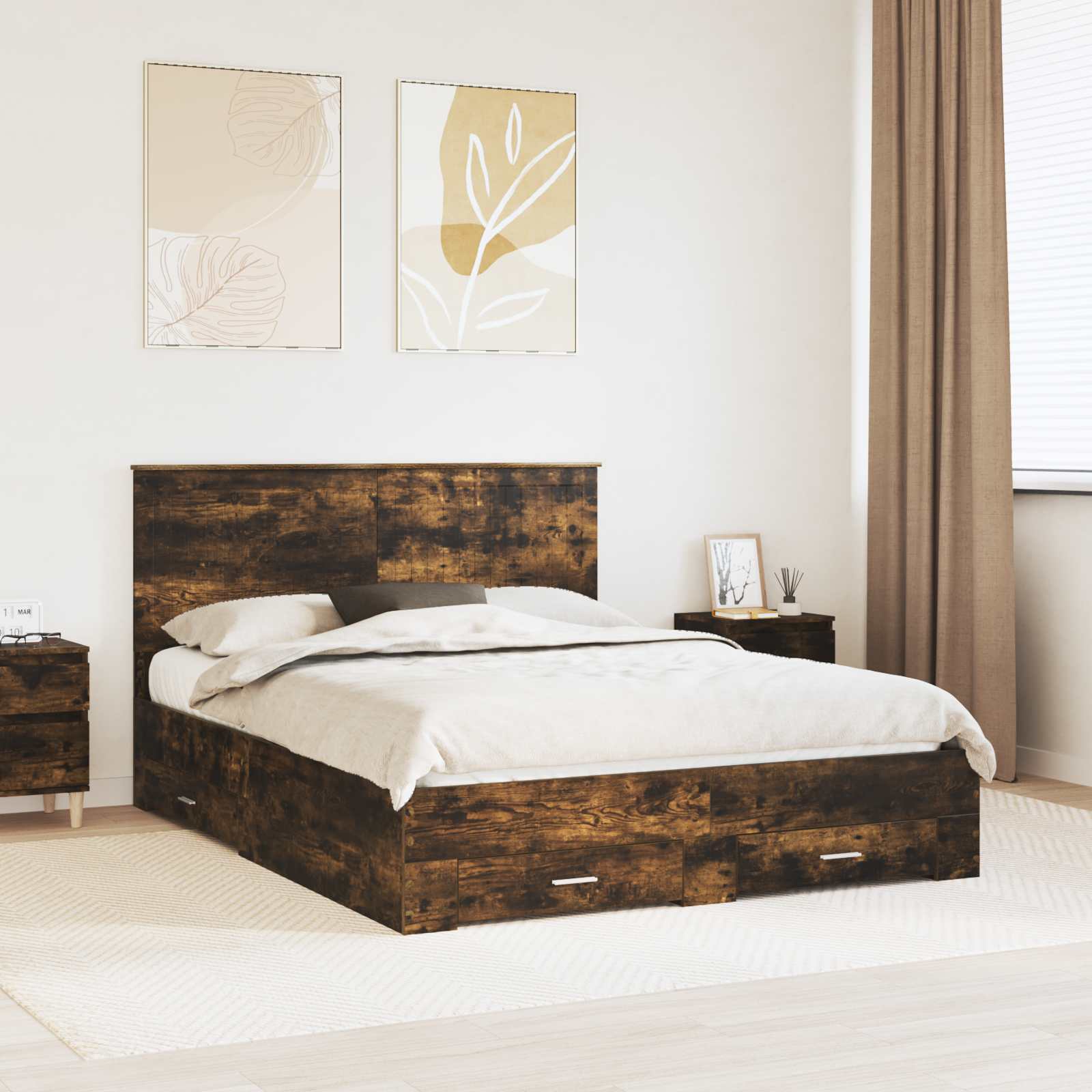 Bettrahmen Geräucherte Eiche 150 x 200 cm Holzwerkstoff