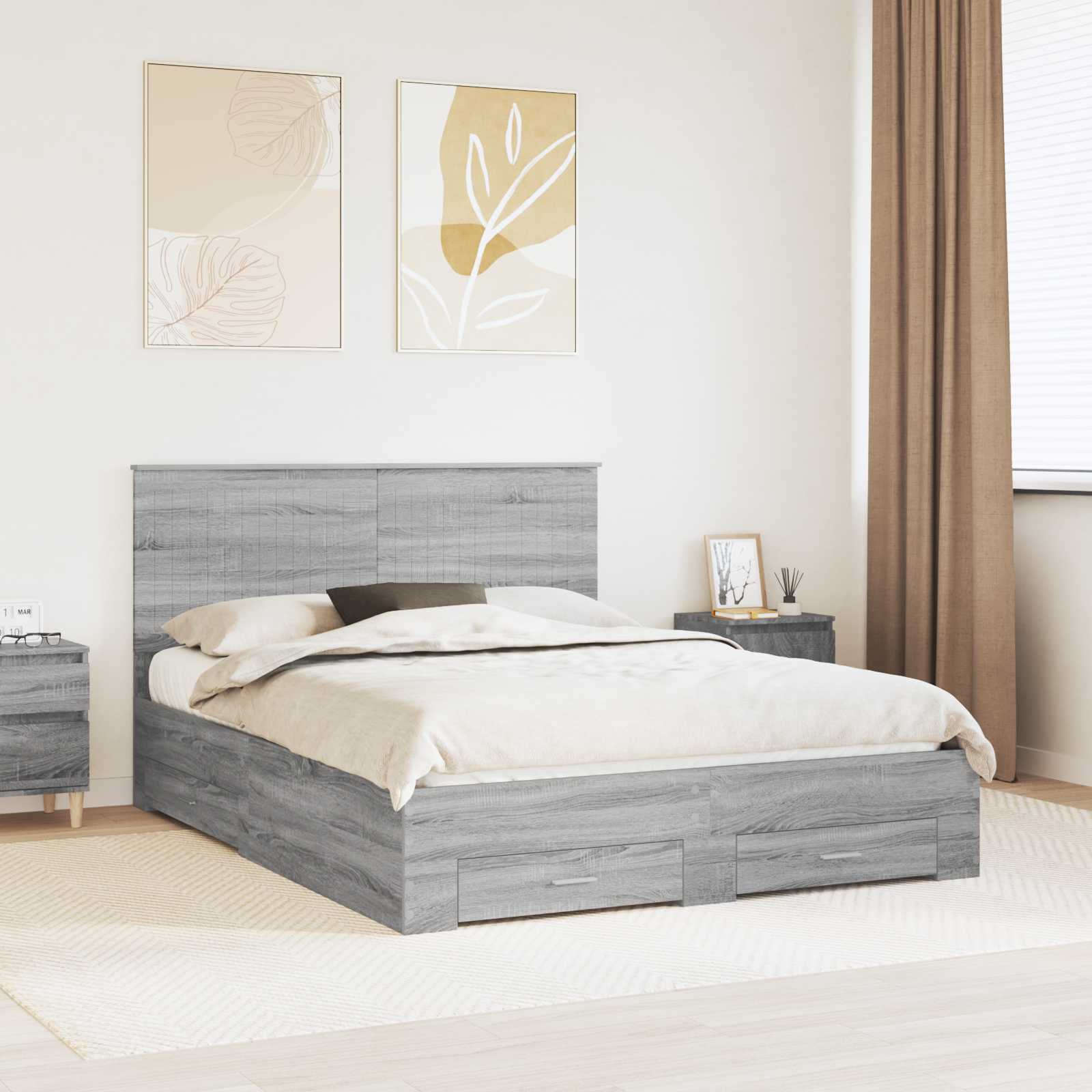 Bettrahmen Graues Sonoma 150 x 200 cm Holzwerkstoff