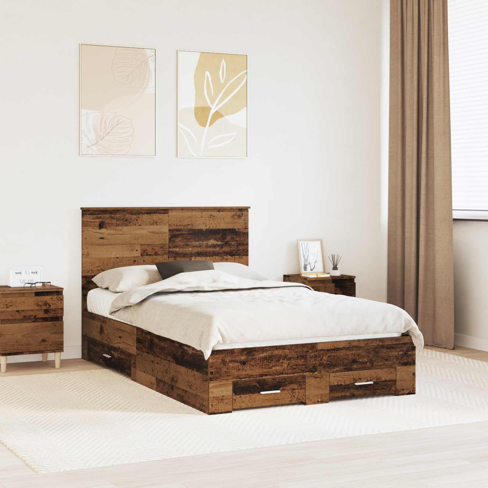 Bettrahmen mit Schubladen Altholz 120 x 190 cm Holzwerkstoff