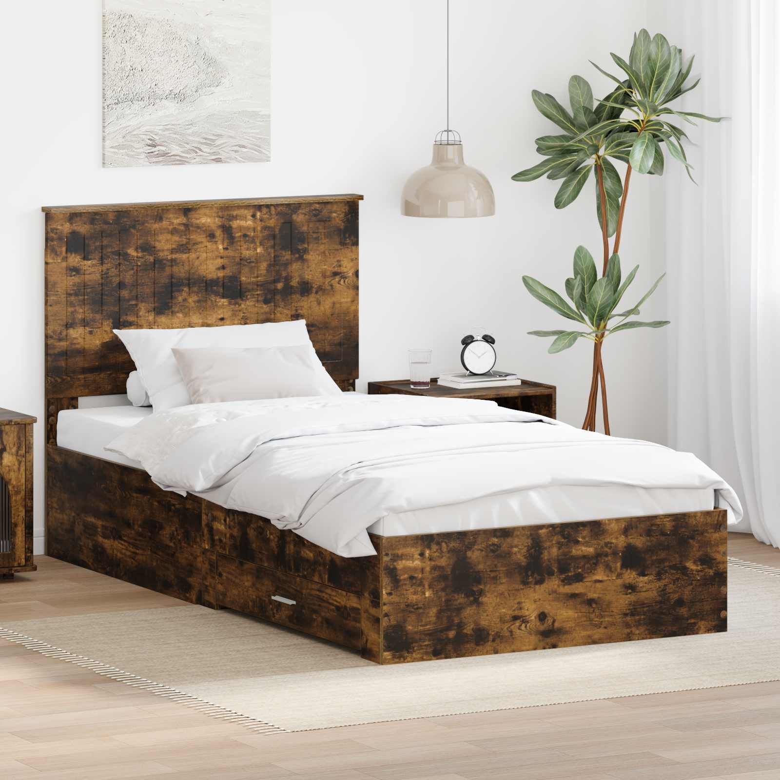 Bettrahmen Geräucherte Eiche 100 x 200 cm Holzwerkstoff