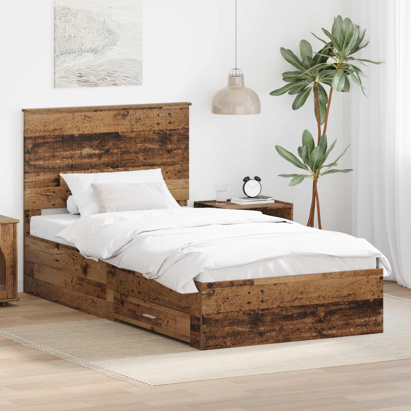 Bettrahmen mit Schubladen Altholz 100 x 200 cm Holzwerkstoff