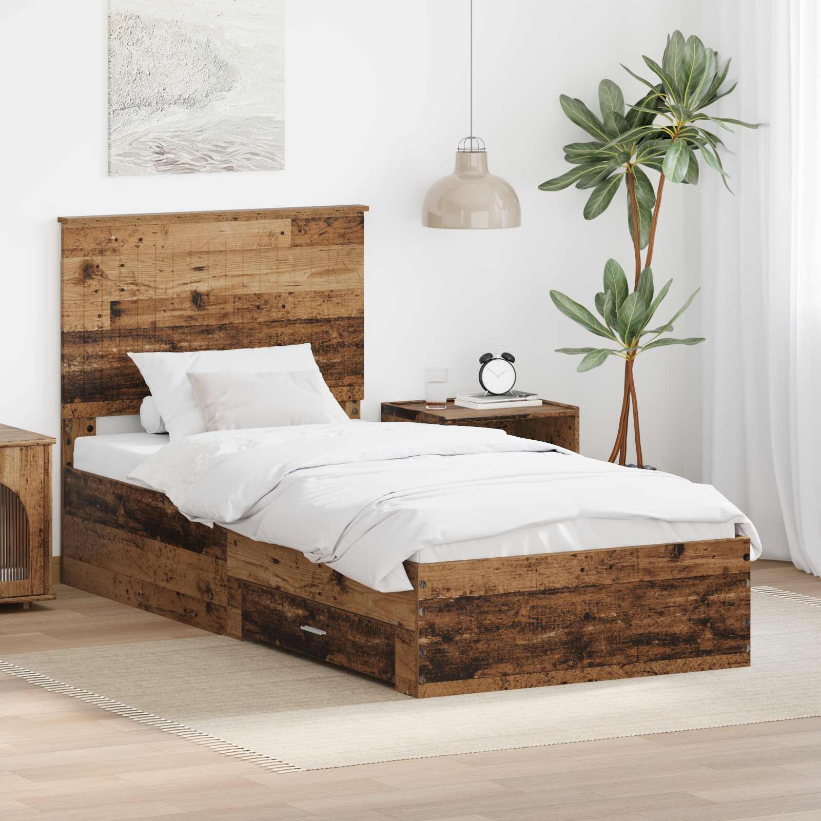 Bettrahmen mit Schubladen Altholz 90 x 200 cm Holzwerkstoff