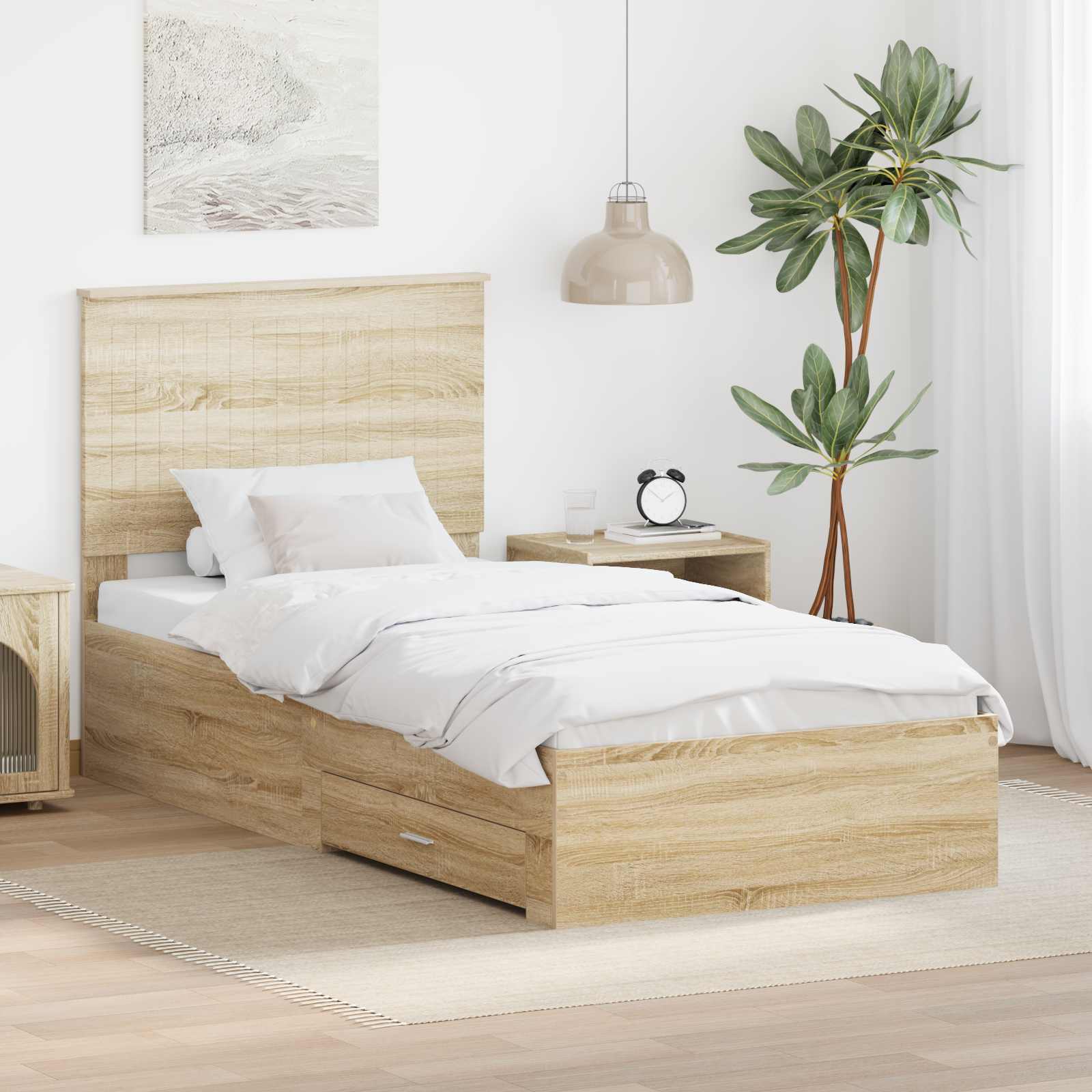 Bettrahmen mit Kopfteil Sonoma-Eiche 90 x 190 cm Holzwerkstoff