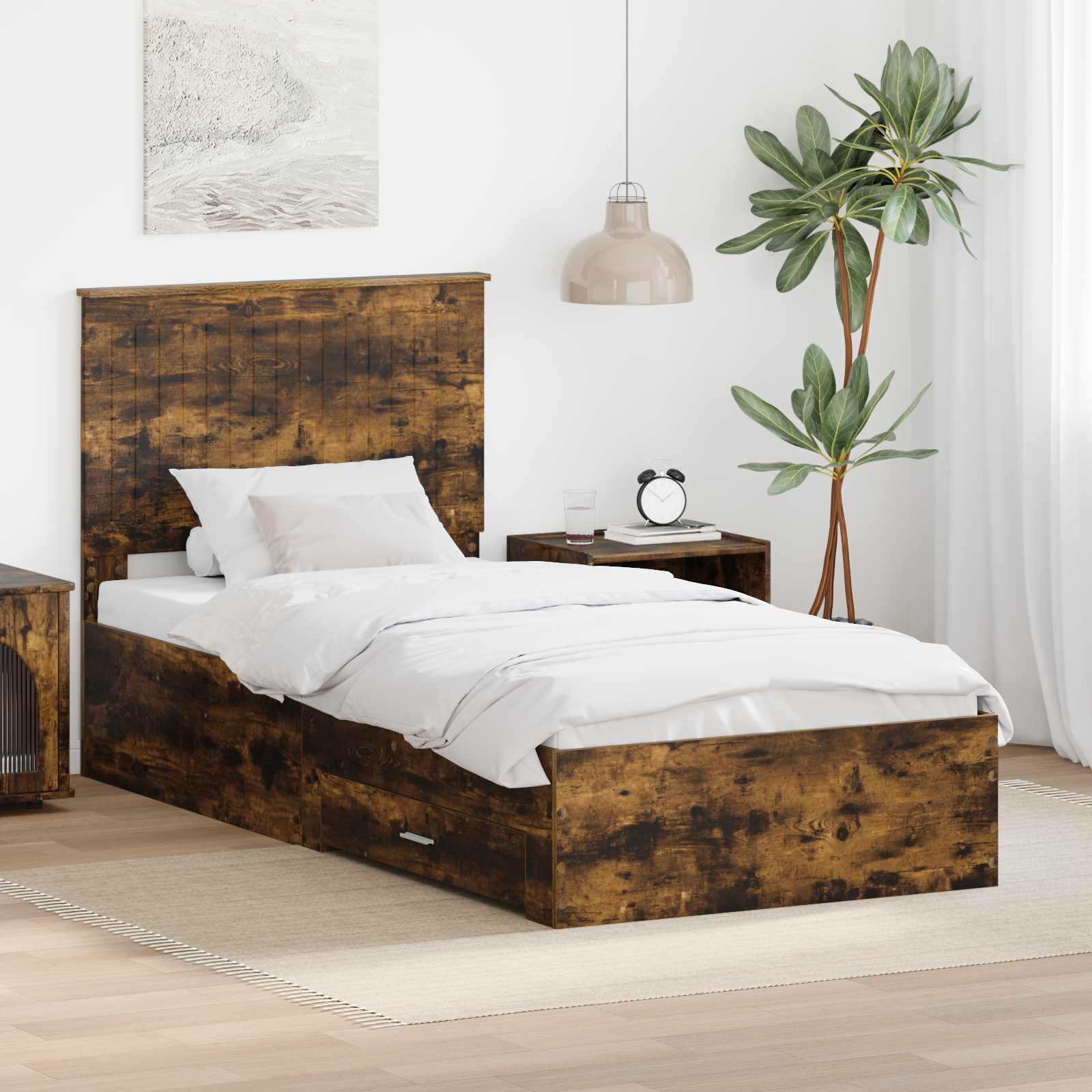 Bettrahmen Geräucherte Eiche 90 x 190 cm Holzwerkstoff