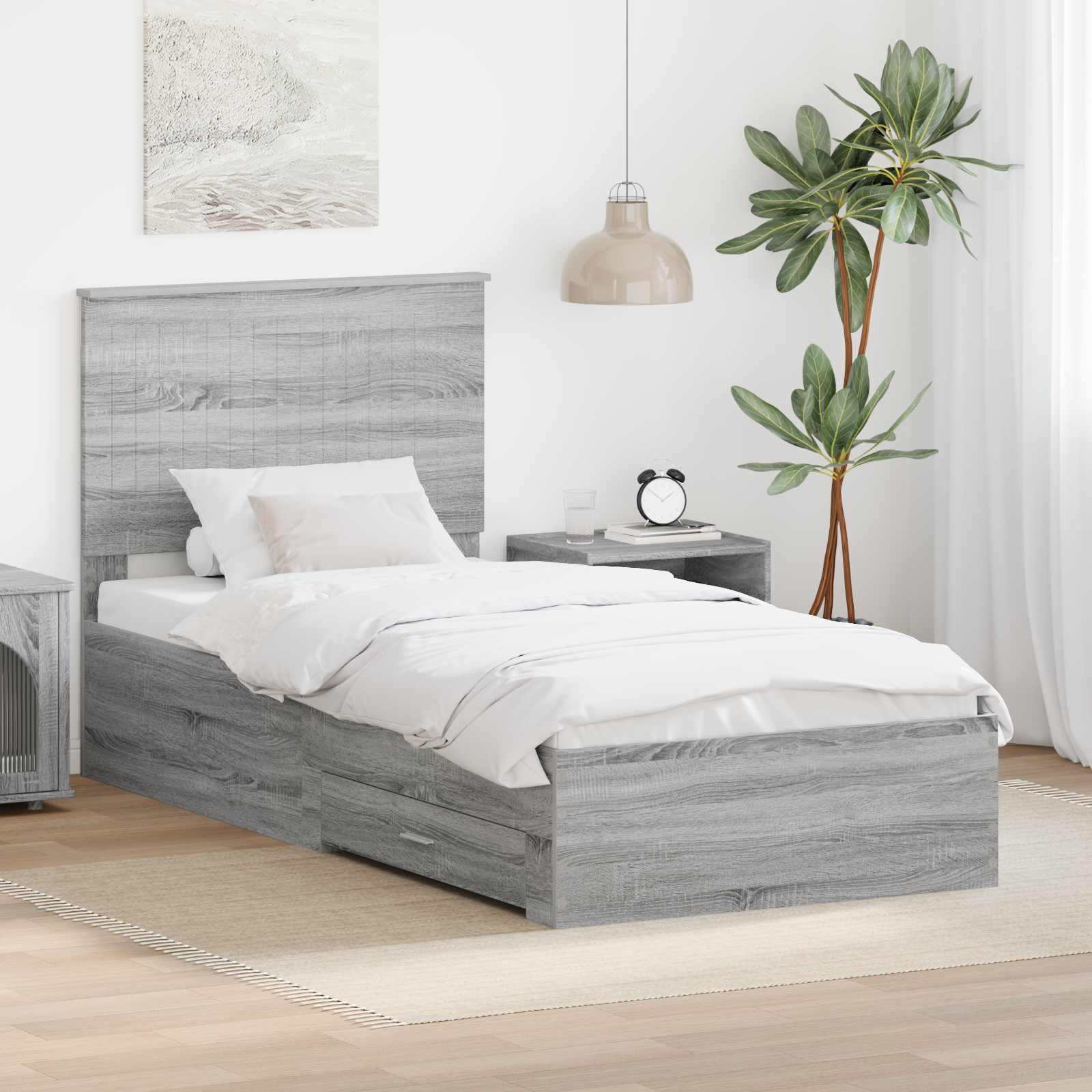Bettrahmen mit Kopfteil Graues Sonoma 90 x 190 cm Holzwerkstoff