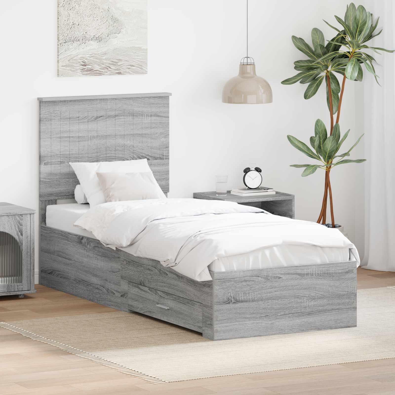 Bettrahmen Graue Sonoma und Silber 70 x 190 cm Holzwerkstoff