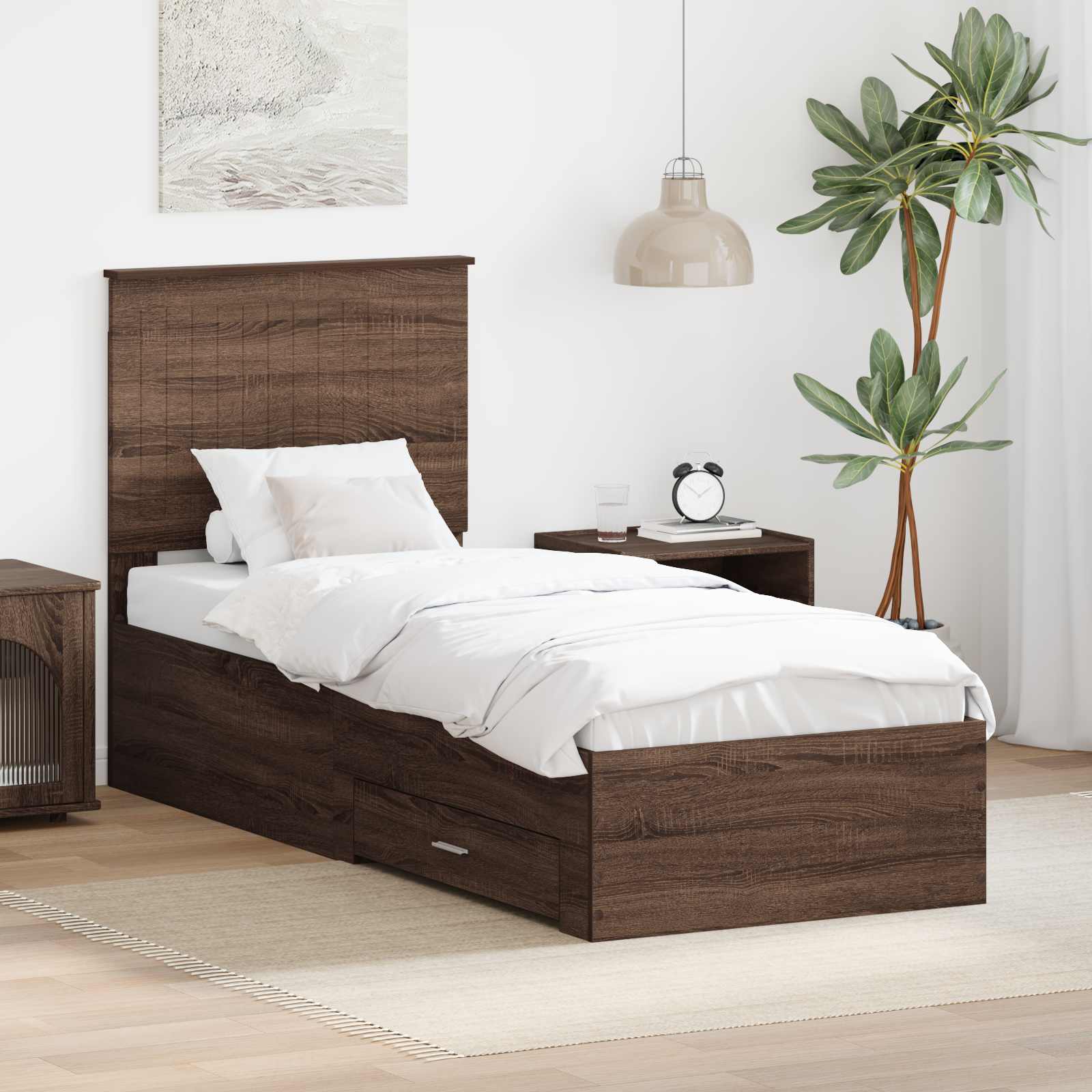 Bettrahmen Braune Eiche und Silber 70 x 190 cm Holzwerkstoff