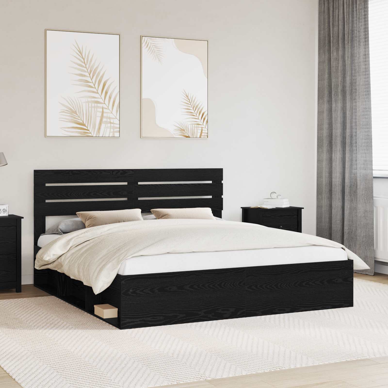 Bettrahmen Schwarz 200 x 200 cm Massives Kiefernholz