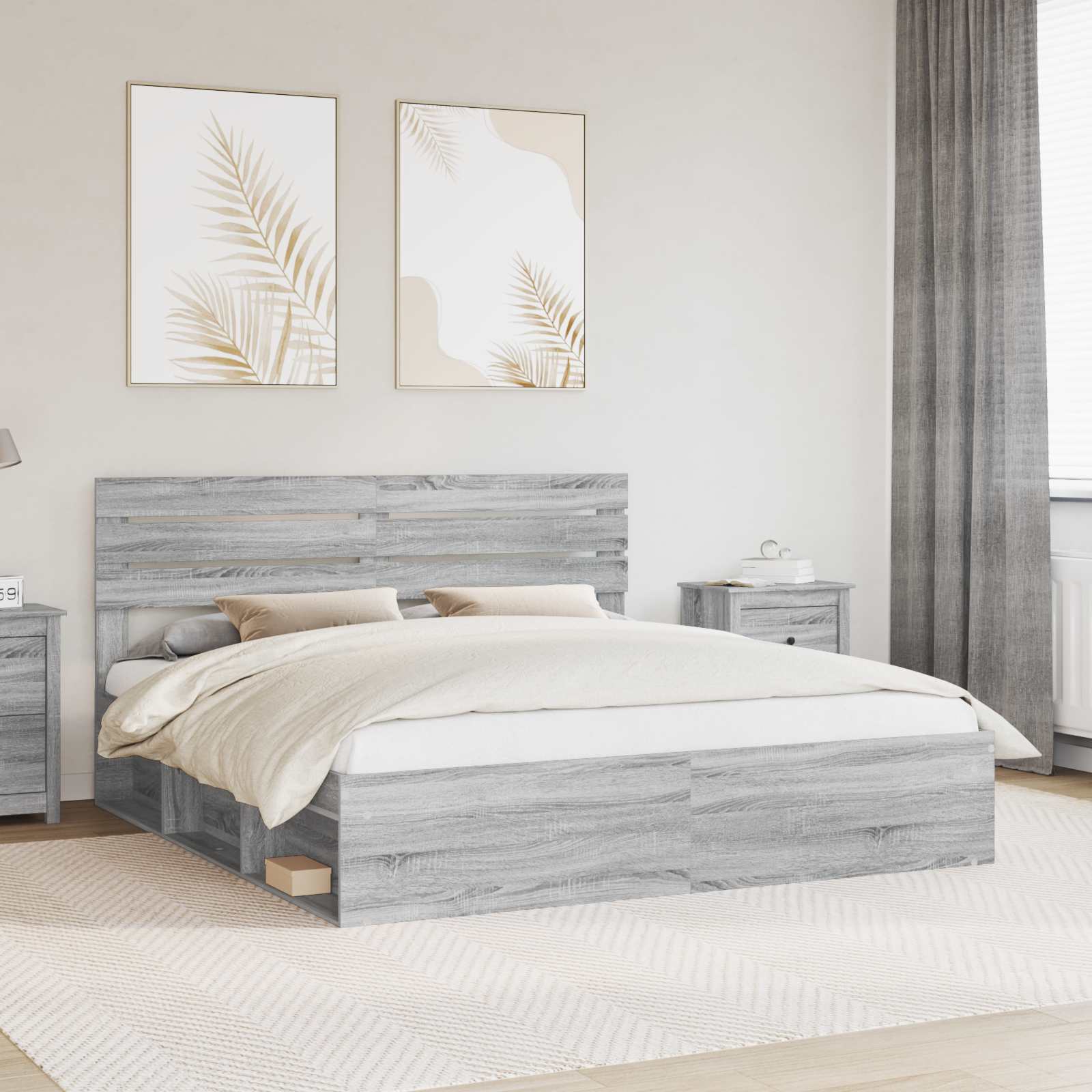 Bettrahmen Graues Sonoma 200 x 200 cm Massives Kiefernholz