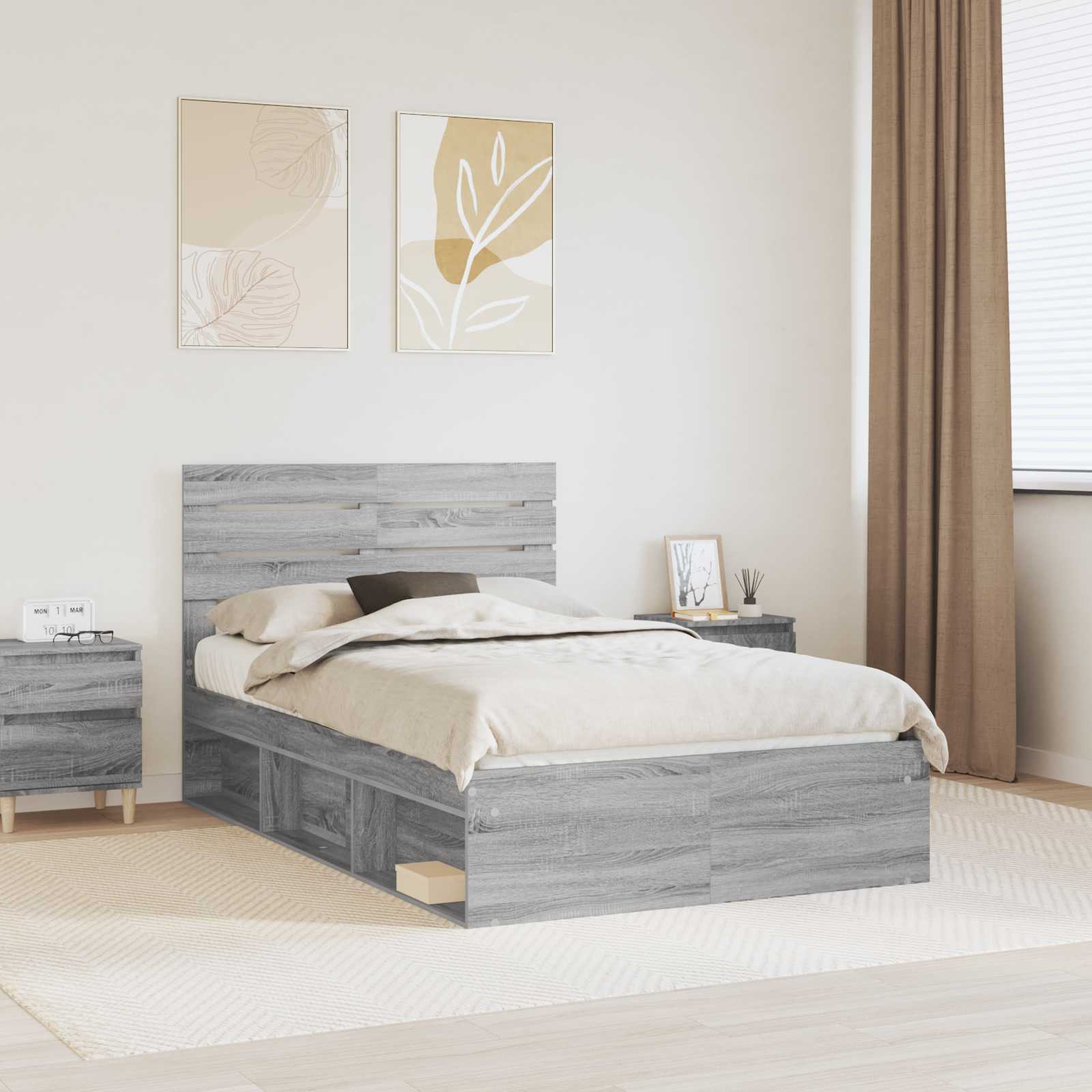 Bettrahmen Graues Sonoma 120 x 200 cm Massives Kiefernholz