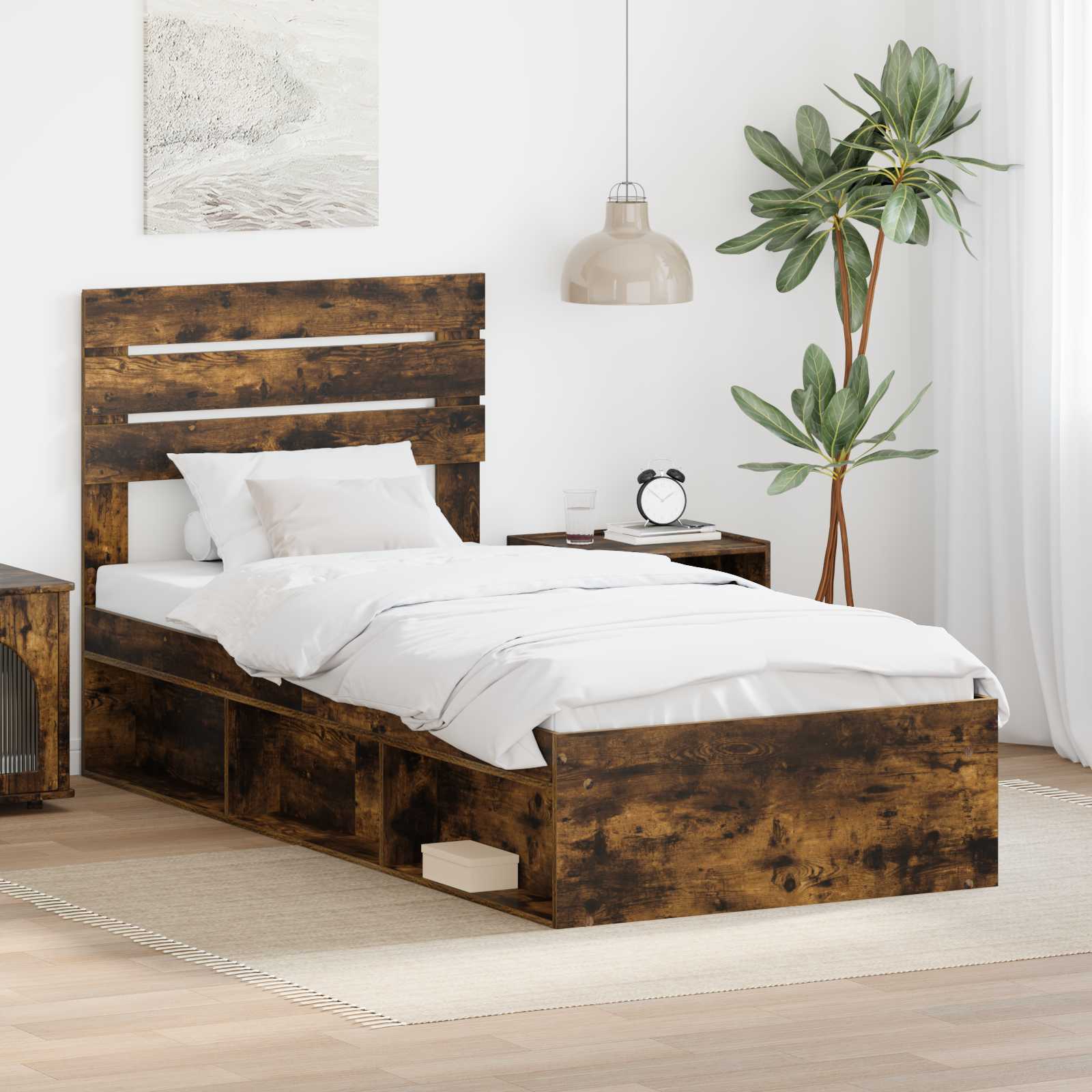 Bettrahmen Geräucherte Eiche 90 x 190 cm Massives Kiefernholz