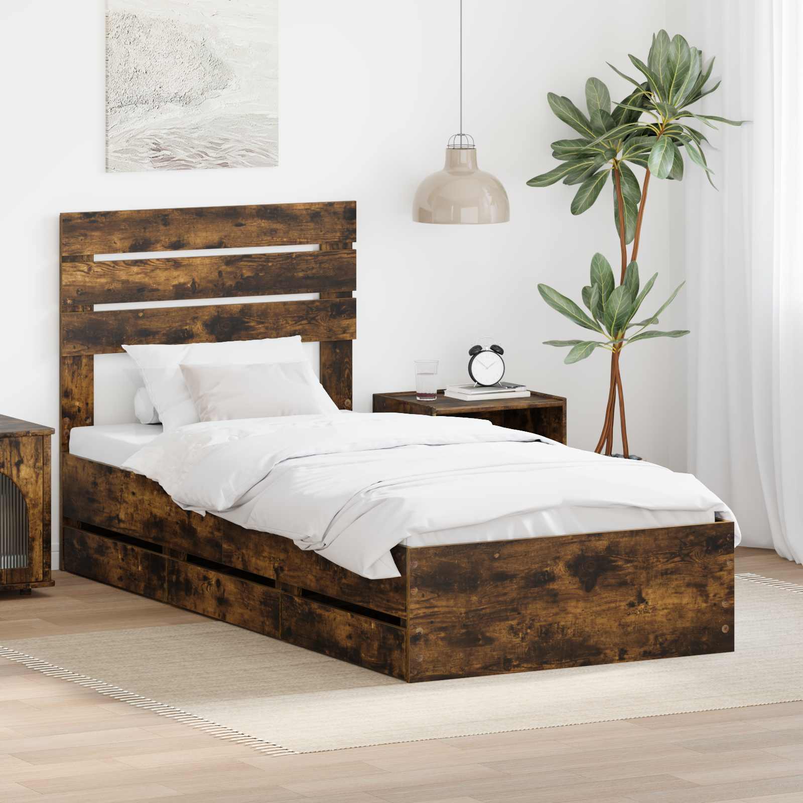 Bettrahmen Räuchereiche 90 x 190 cm Ingenieurs Holz