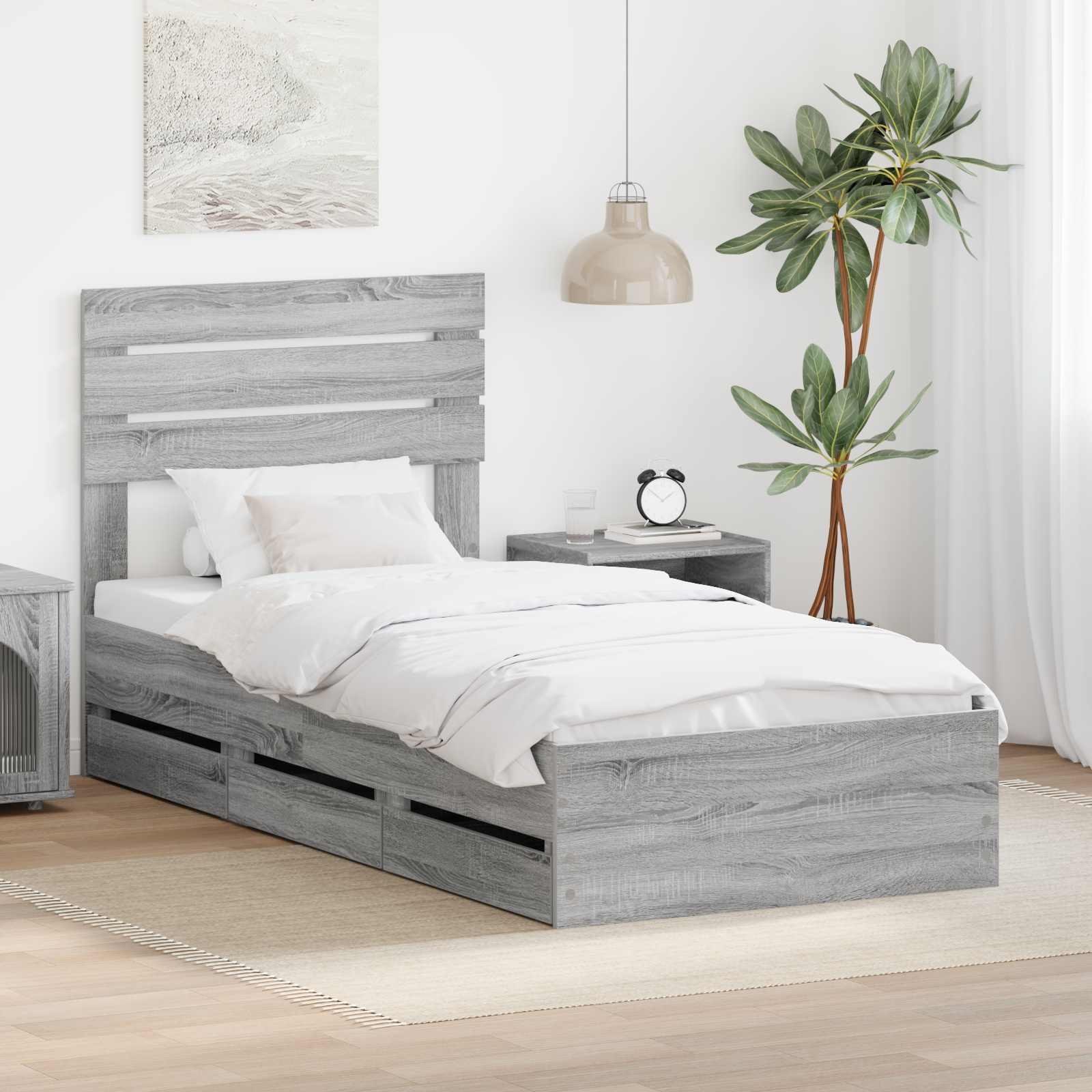 Bettrahmen mit Kopfteil Sonoma-Grau 75 x 190 cm Ingenieurs Holz