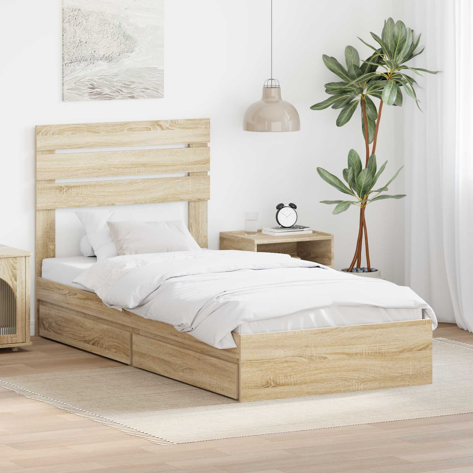 Aufbewahrungsbett Sonoma-Eiche 90 x 200 cm Holzwerkstoff