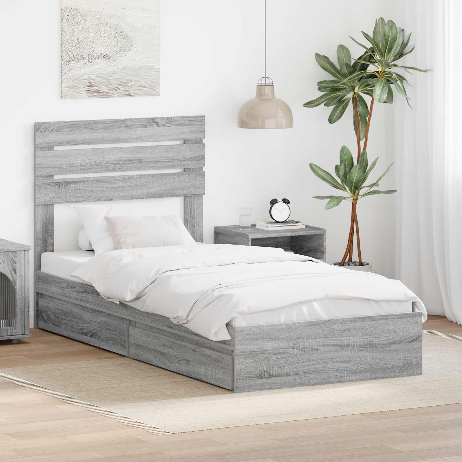 Aufbewahrungsbett Graues Sonoma 90 x 200 cm Holzwerkstoff