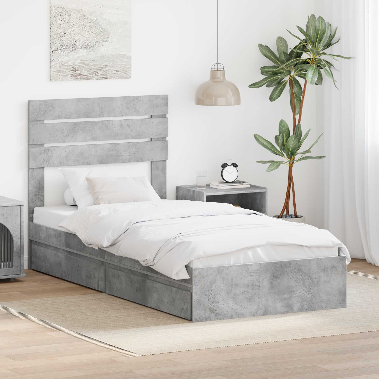 Aufbewahrungsbett Beton Grau 90 x 190 cm Holzwerkstoff
