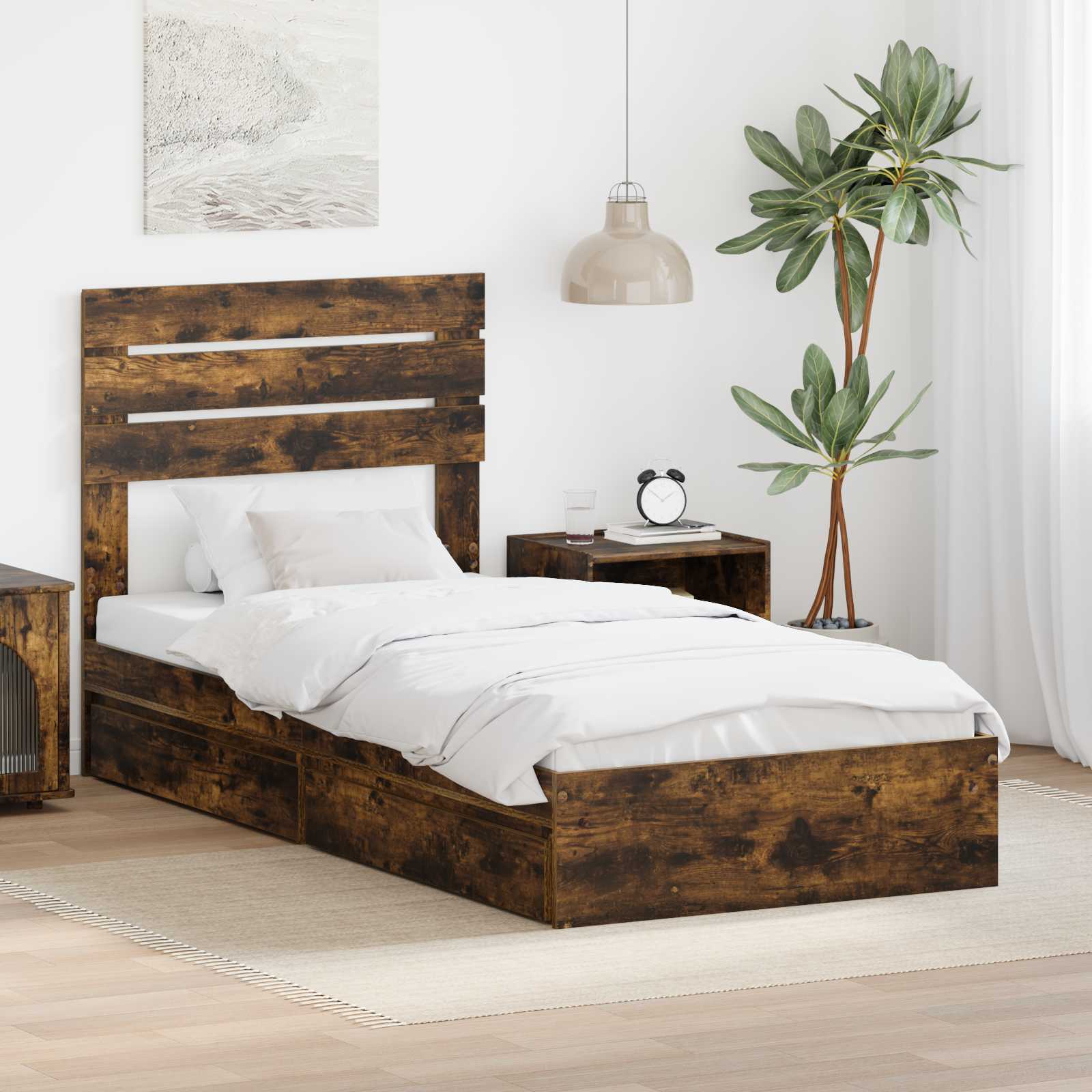 Aufbewahrungsbett Geräucherte Eiche 90 x 190 cm Holzwerkstoff