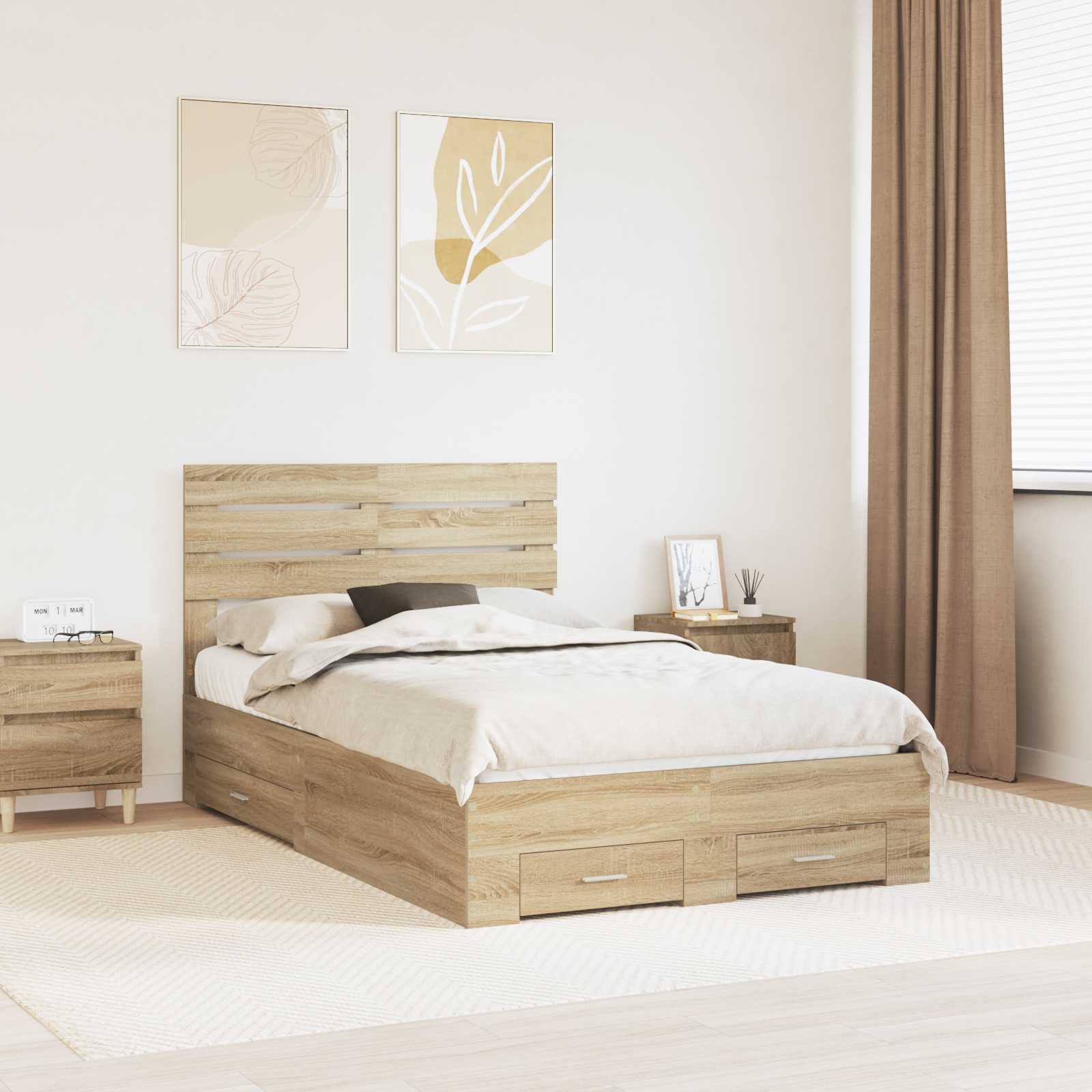 Bettrahmen mit Kopfteil Sonoma-Eiche 135 x 190 cm Holzwerkstoff