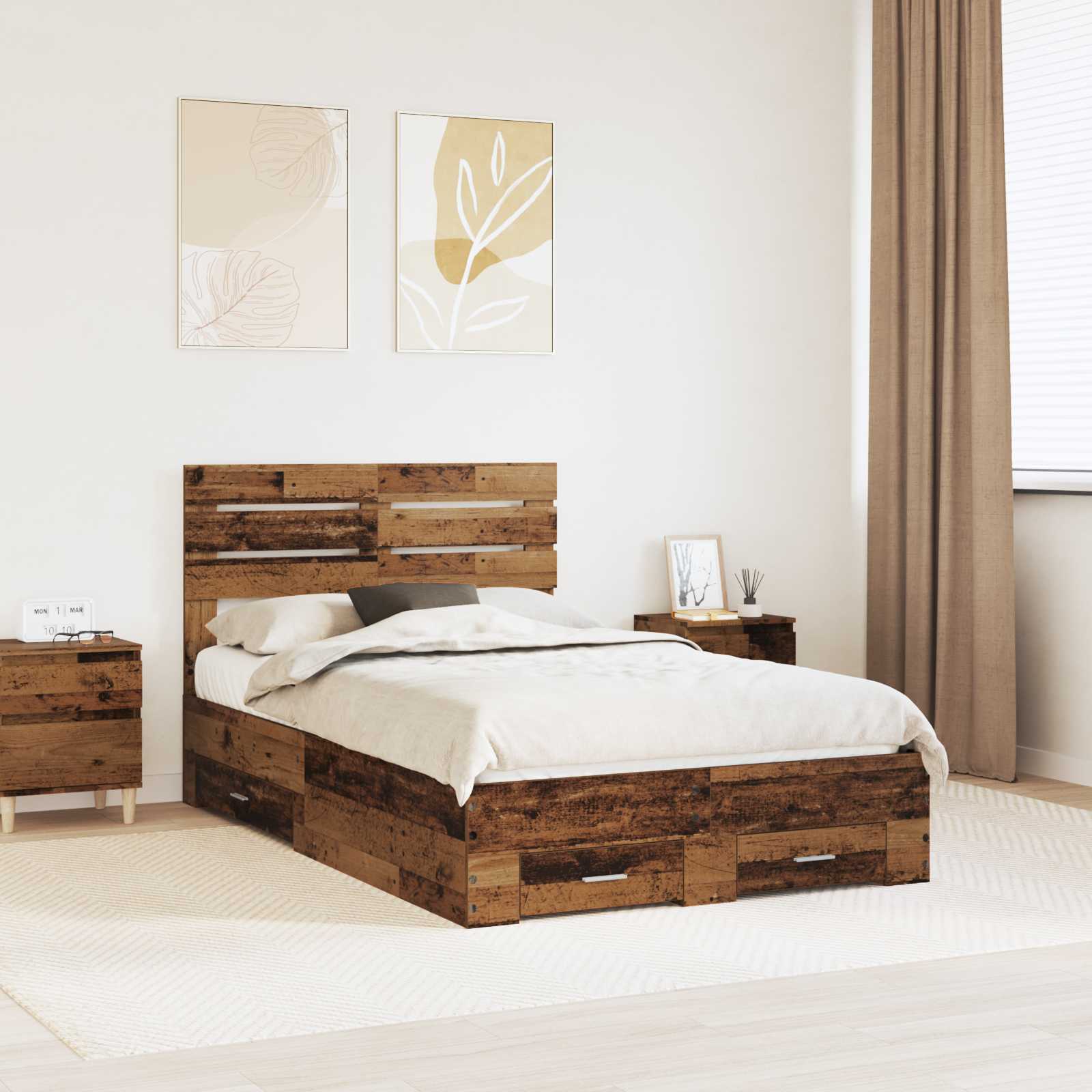 Bettrahmen mit Schubladen Altholz 120 x 190 cm Holzwerkstoff