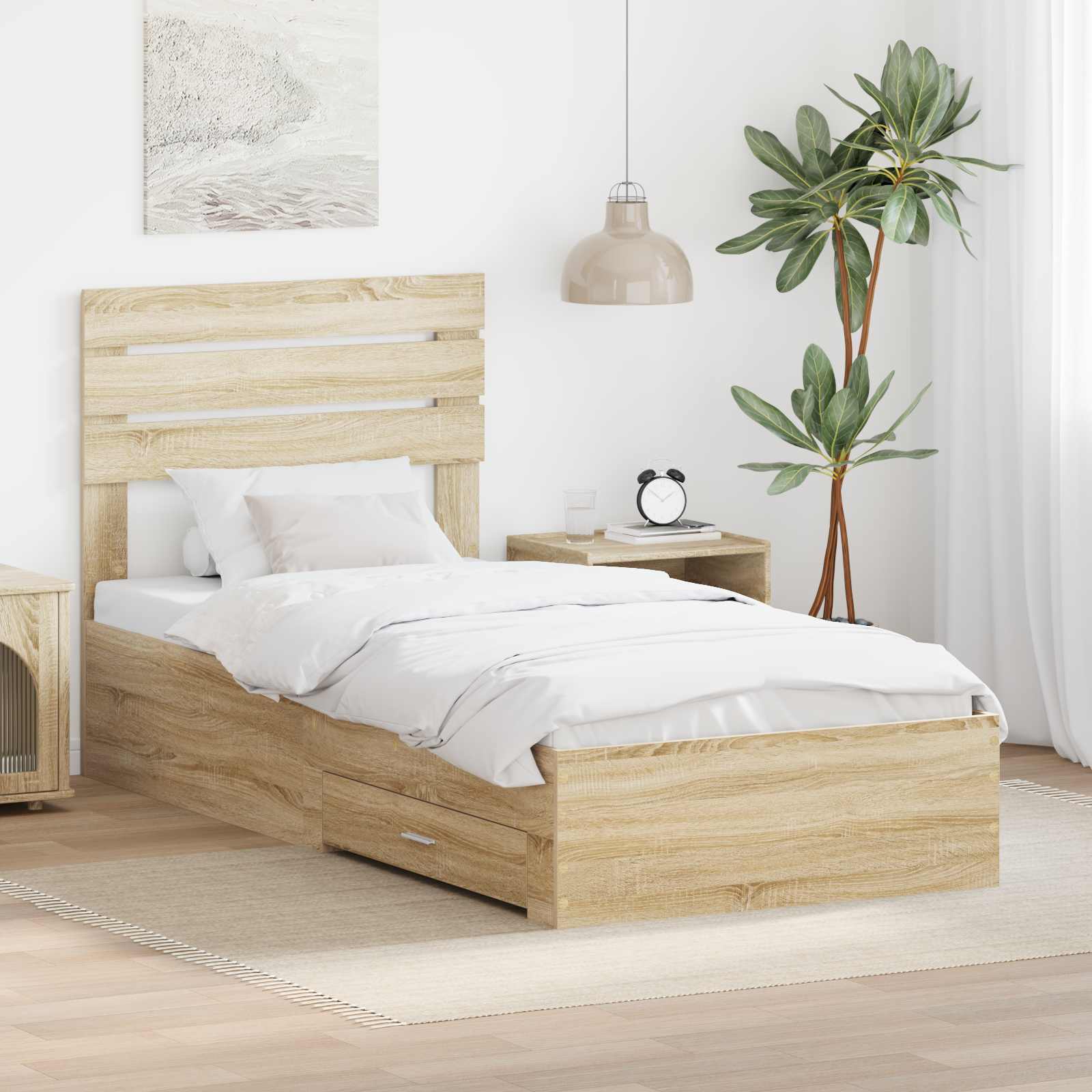 Bettrahmen mit Kopfteil Sonoma-Eiche 90 x 200 cm Holzwerkstoff