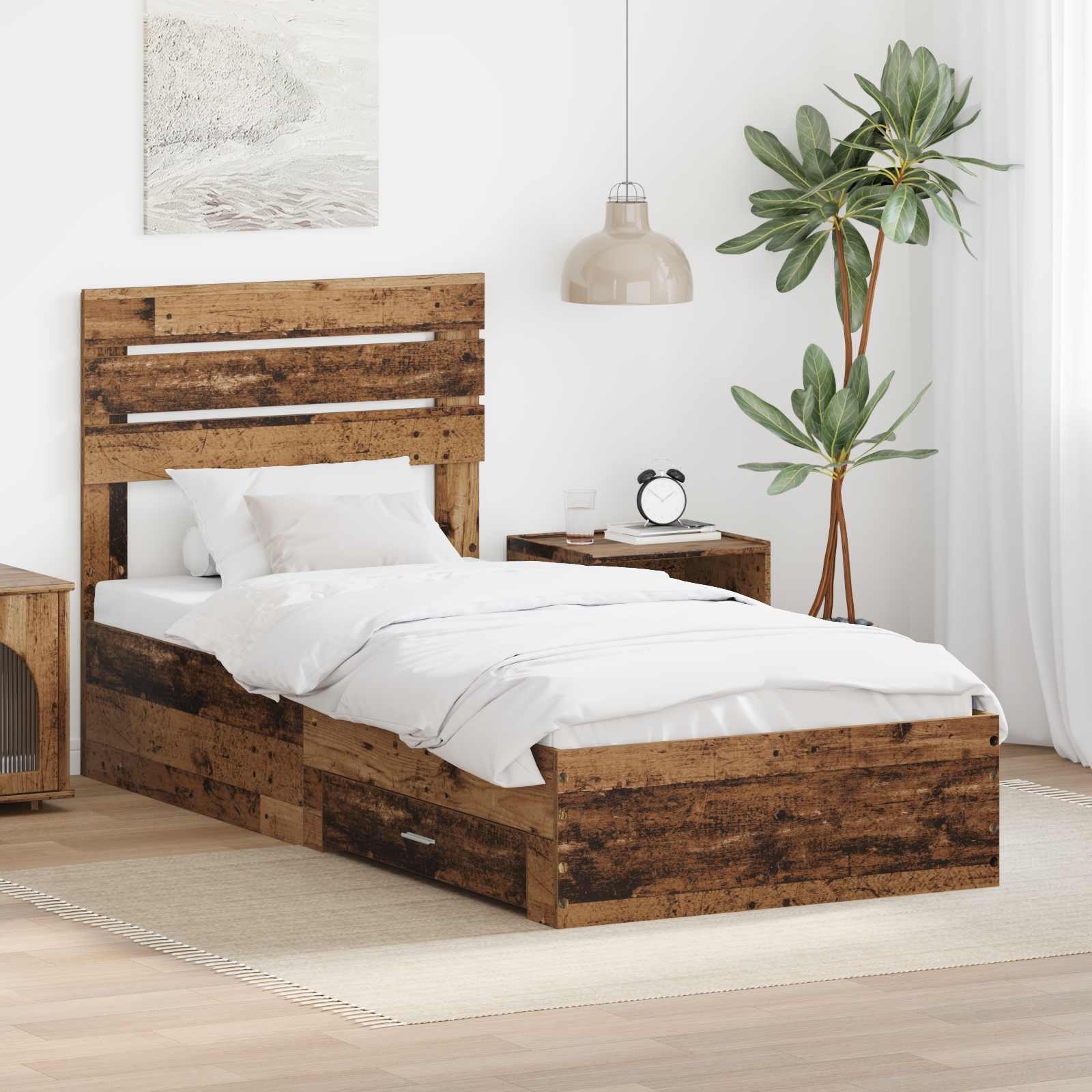 Bettrahmen mit Schubladen Altholz 90 x 200 cm Holzwerkstoff