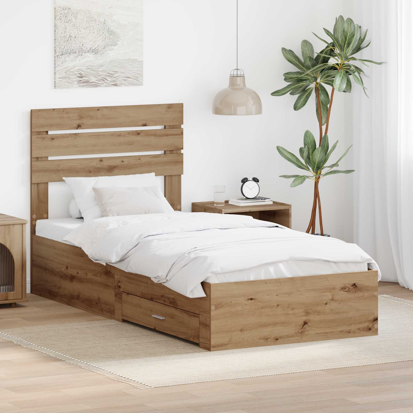Bettrahmen mit Kopfteil Artisan-Eiche 90 x 190 cm Holzwerkstoff