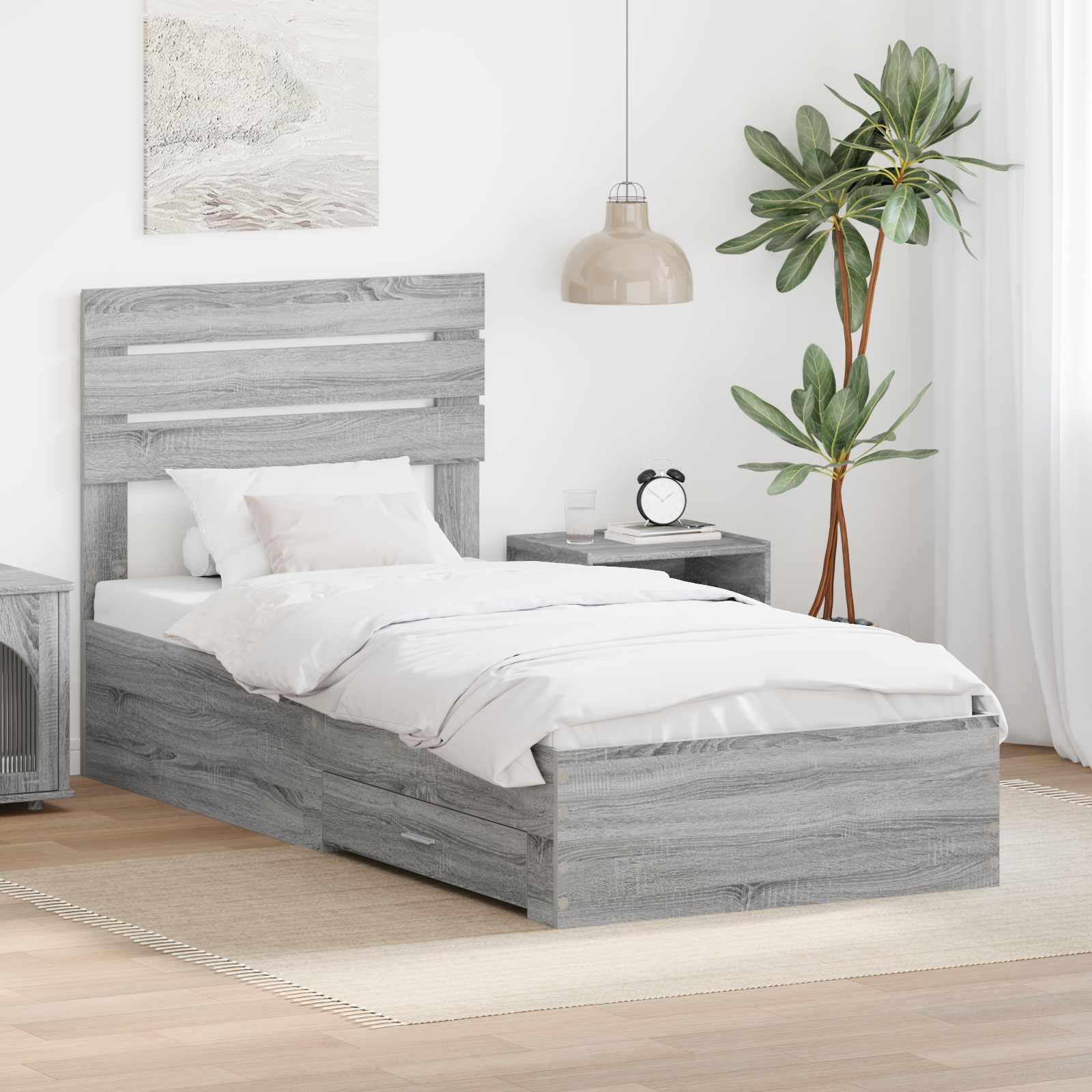 Bettrahmen Graue Sonoma und Silber 75 x 190 cm Holzwerkstoff