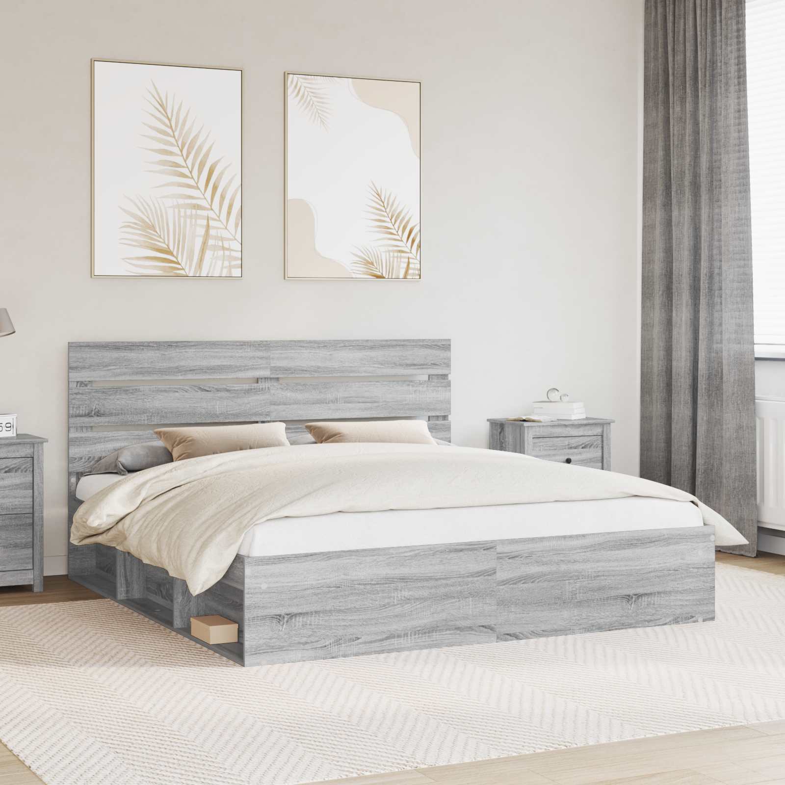 Bettrahmen Graues Sonoma 180 x 200 cm Massives Kiefernholz