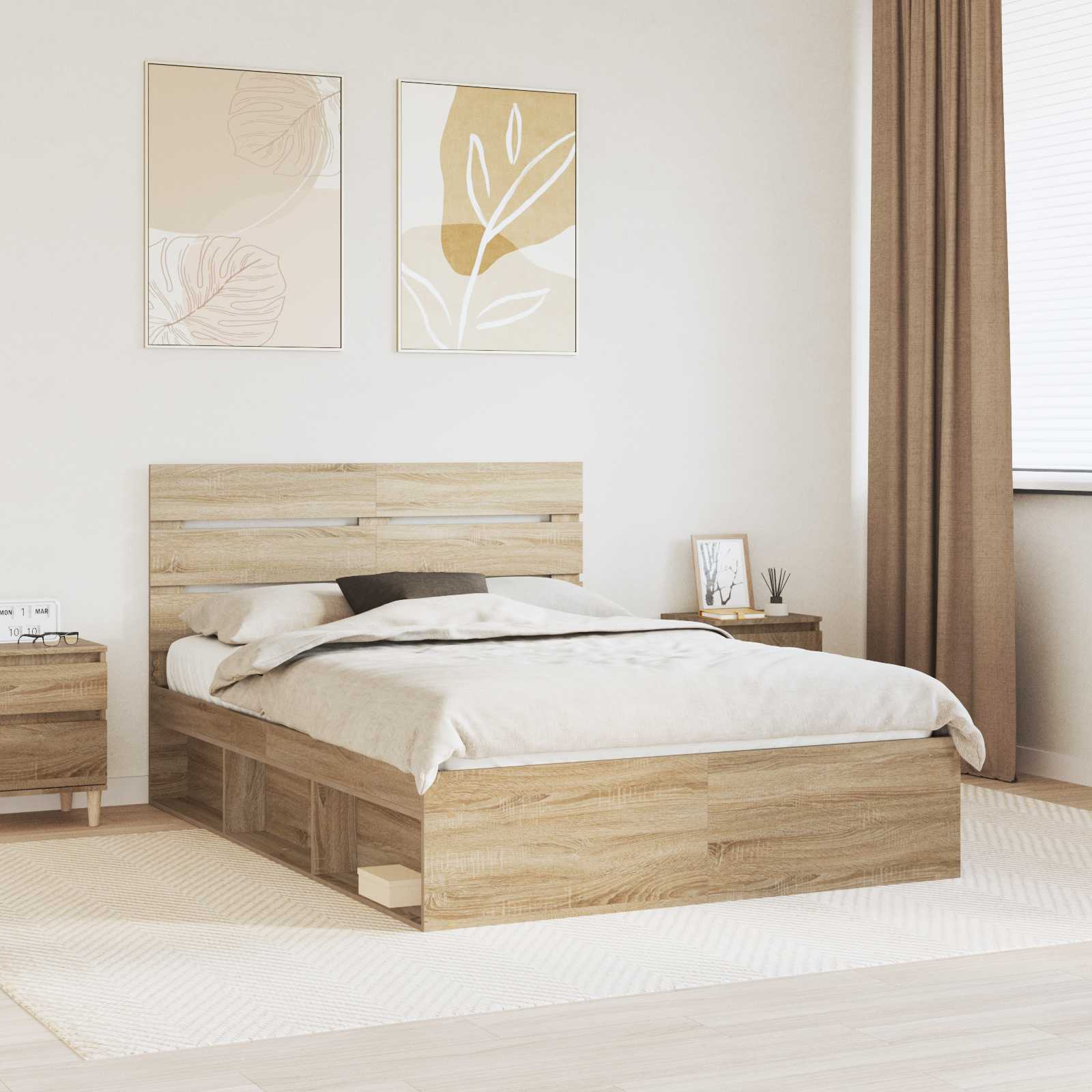 Bettrahmen Sonoma-Eiche 150 x 200 cm Massives Kiefernholz