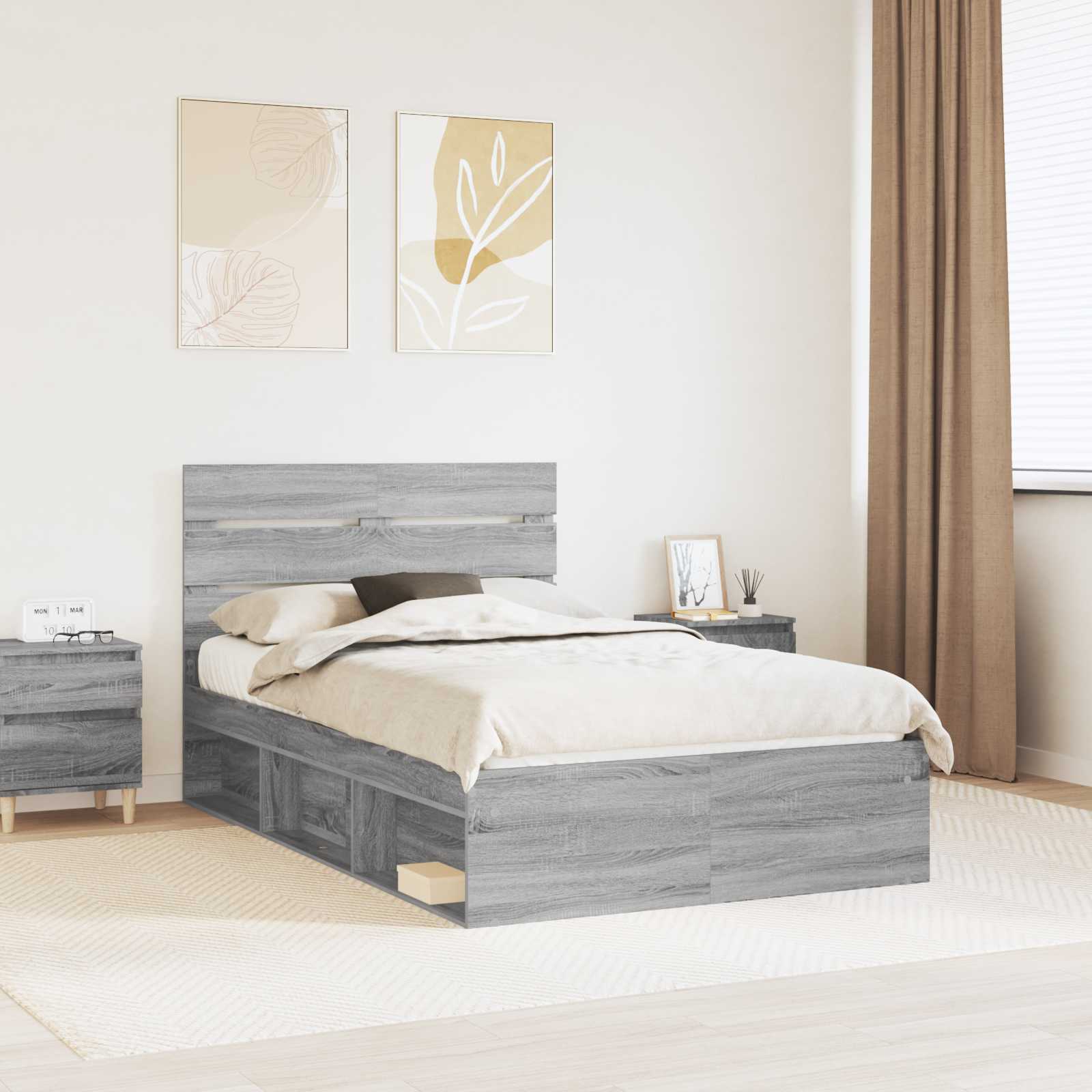 Bettrahmen Graues Sonoma 135 x 190 cm Massives Kiefernholz