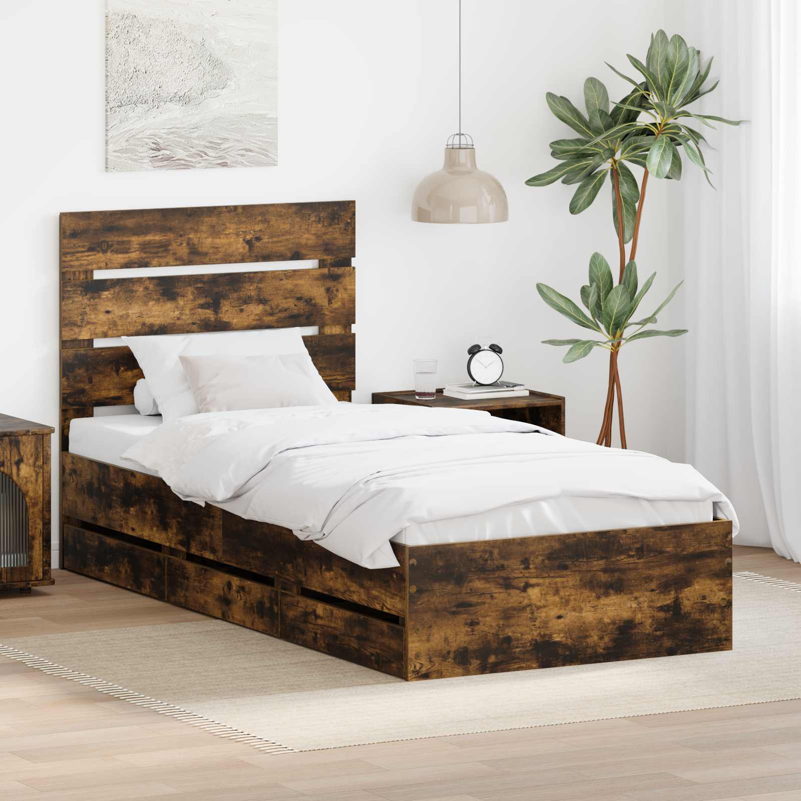 Bettrahmen Räuchereiche 90 x 190 cm Ingenieurs Holz