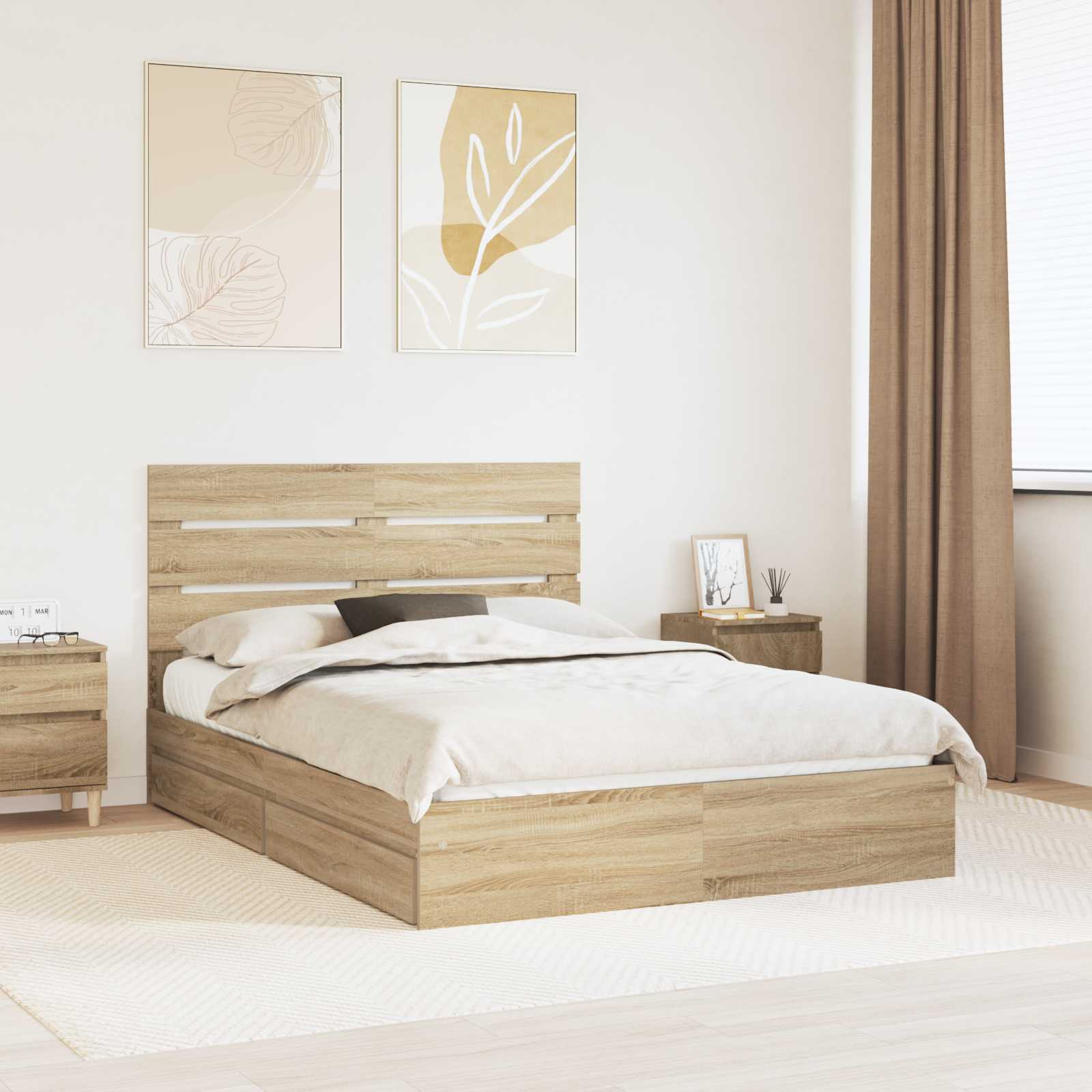 Aufbewahrungsbett Sonoma-Eiche 140 x 200 cm Holzwerkstoff