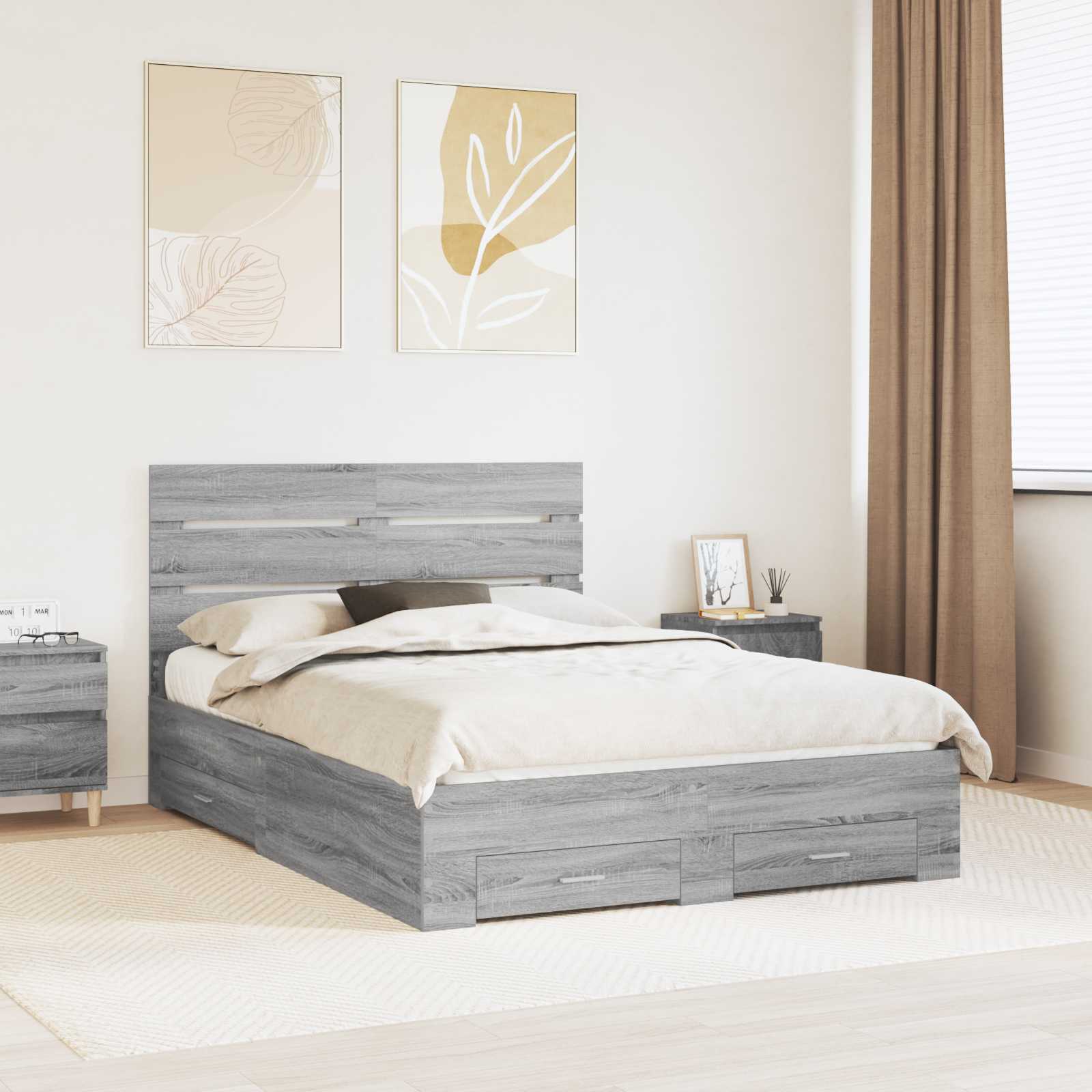 Bettrahmen mit Kopfteil Sonoma-Grau 140 x 190 cm Holzwerkstoff