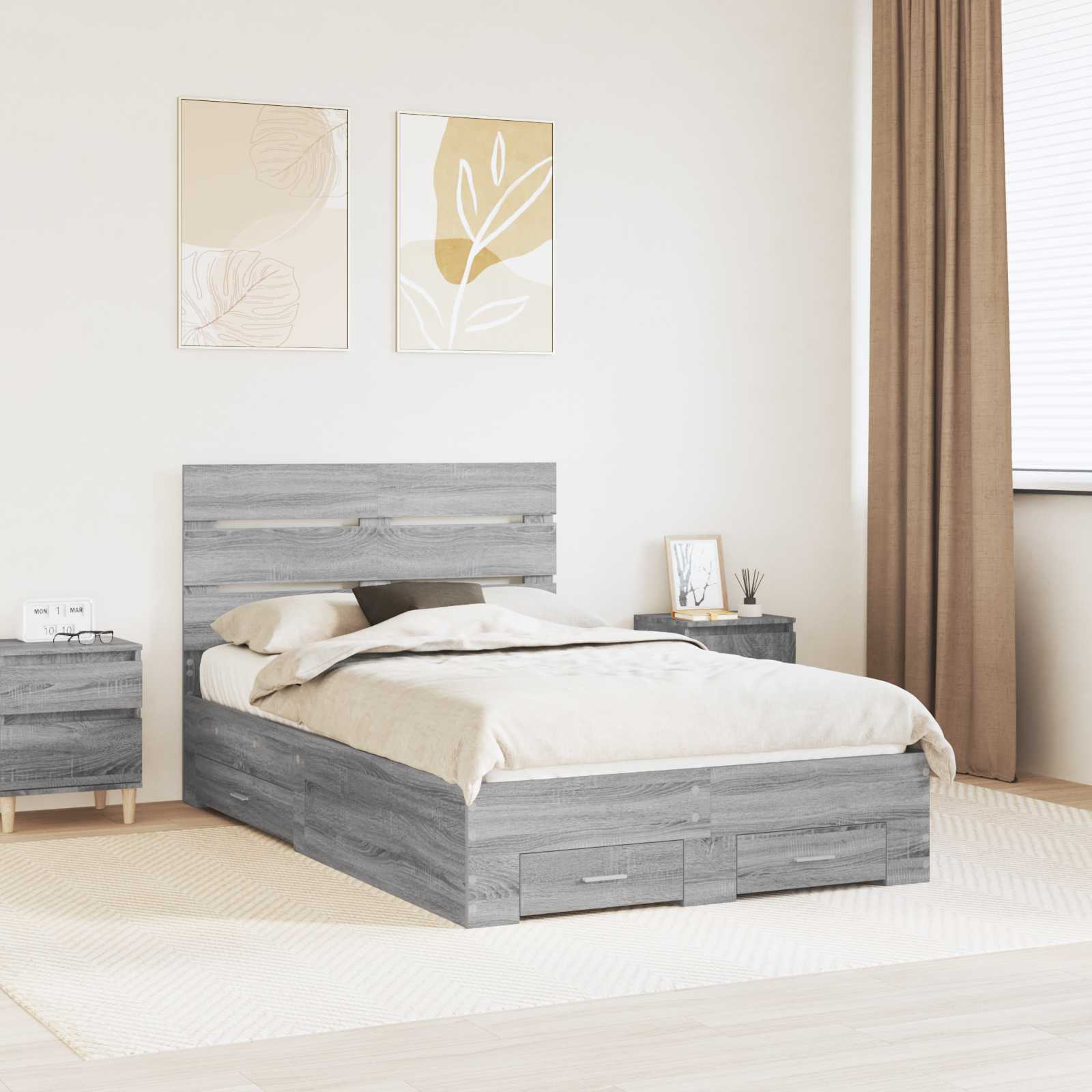 Bettrahmen mit Kopfteil Sonoma-Grau 135 x 190 cm Holzwerkstoff