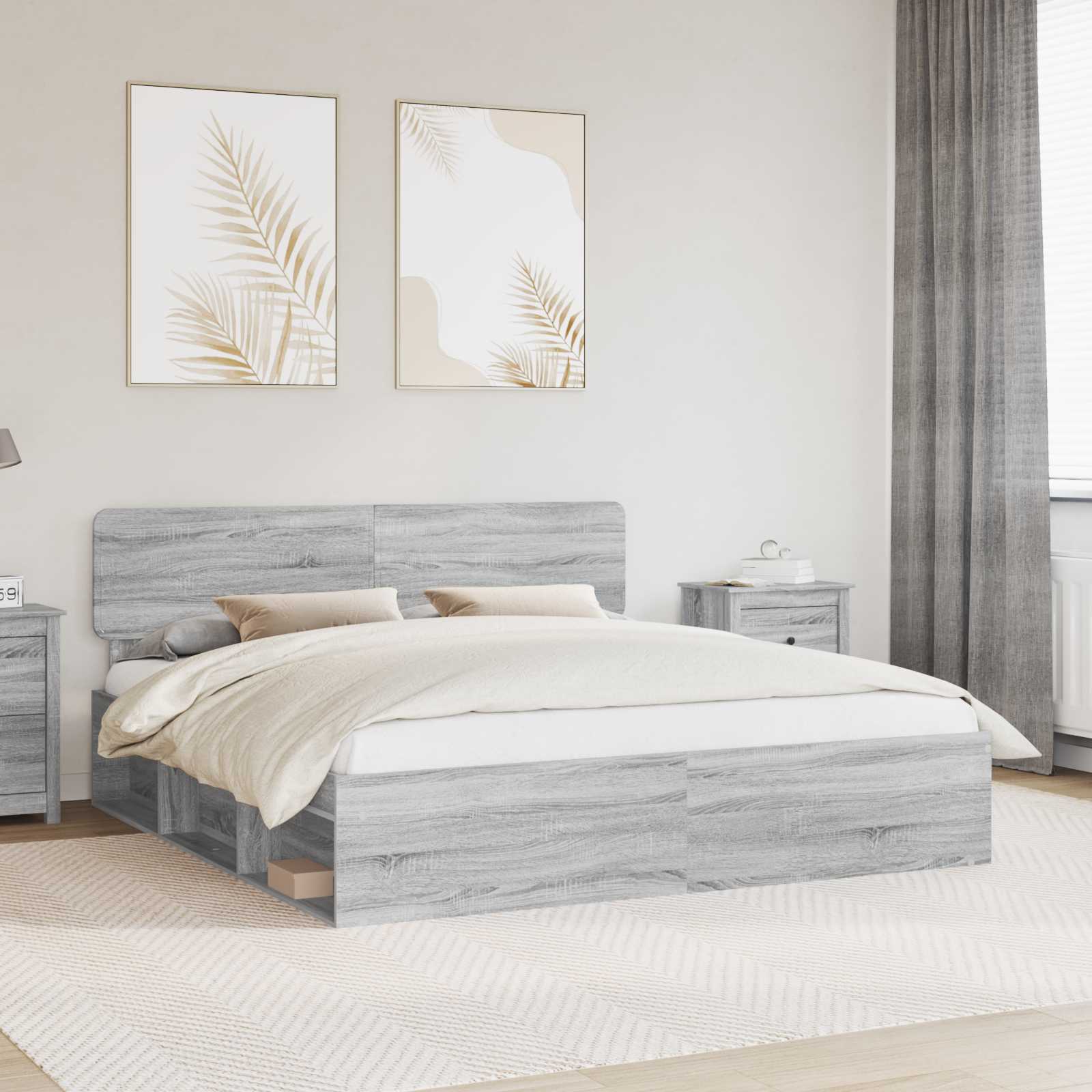 Bettrahmen Graues Sonoma 200 x 200 cm Massives Kiefernholz